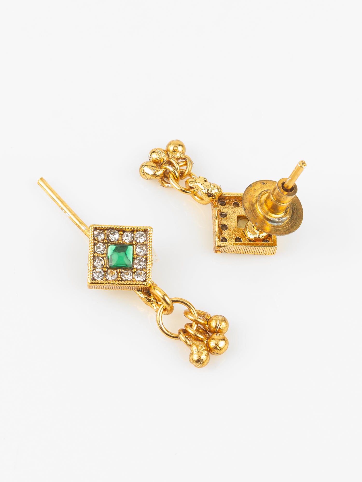 Gold-Plated Square Stone Necklace Set for Women | Green & Pink Traditional Pendant Jewellery with Earrings | Festive & Bridal Wear – View 3 | Aadita Jewelry