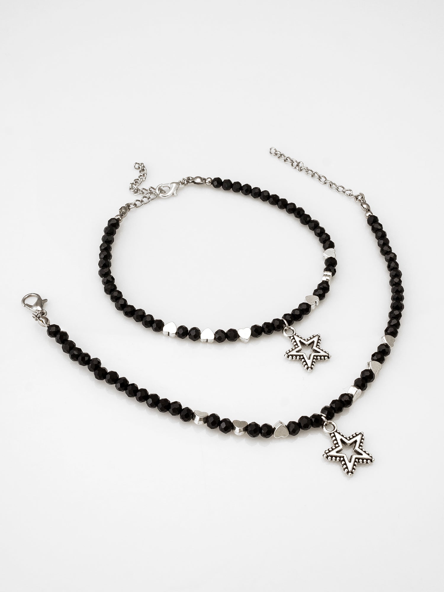 Black Crystal Bead Star Charm Anklet Set | Aadita Jewelry