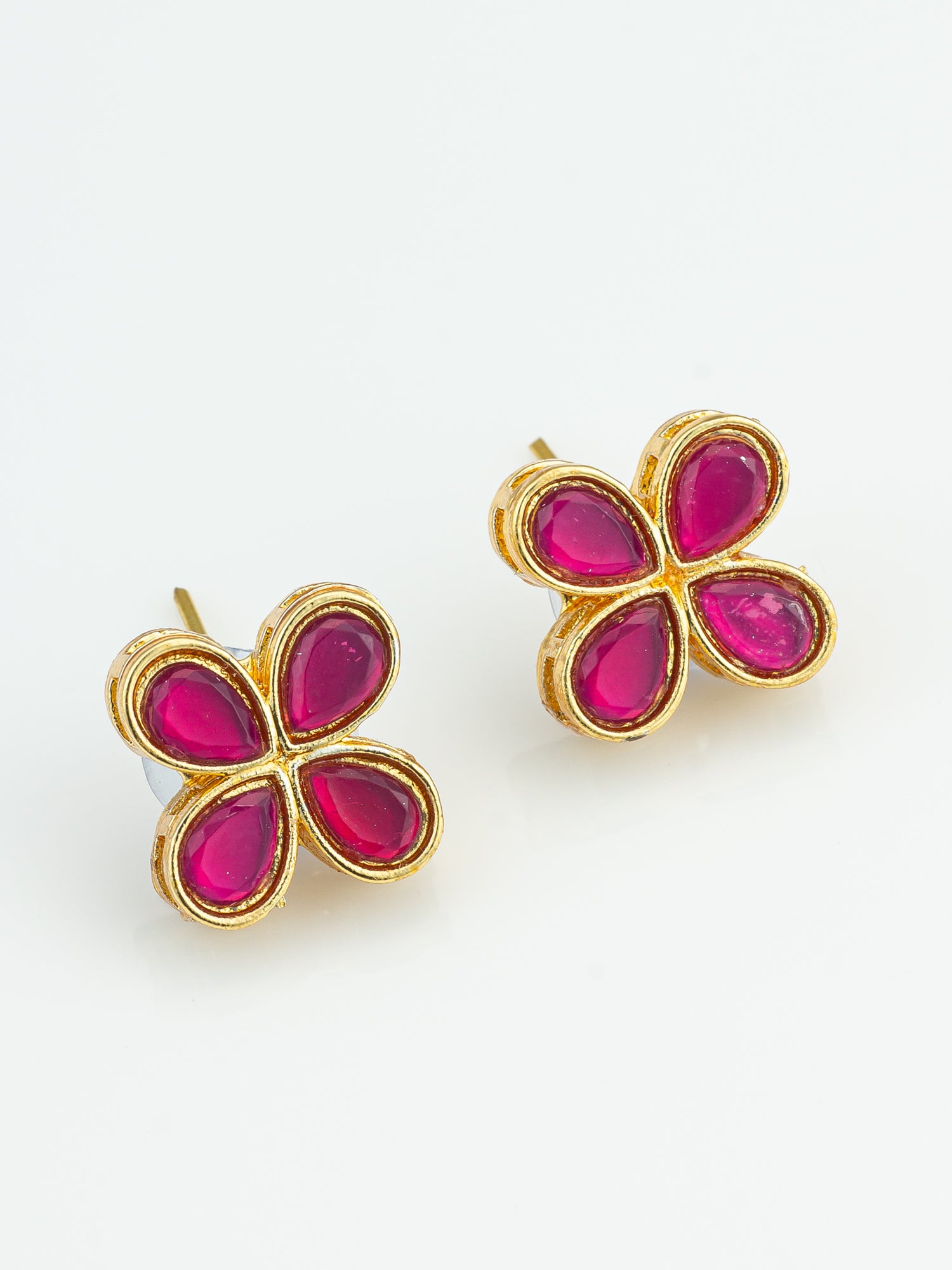 Elegant Gold Plated Pink Clover Stud Earrings – View 2 | Aadita Jewelry