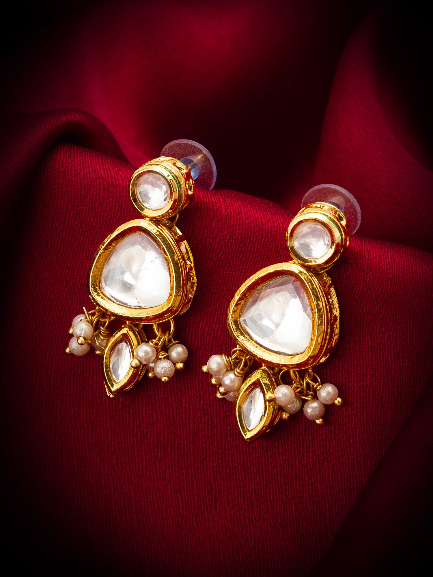 Gold-Plated Kundan Stud Drop Earrings – View 4 | Aadita Jewelry