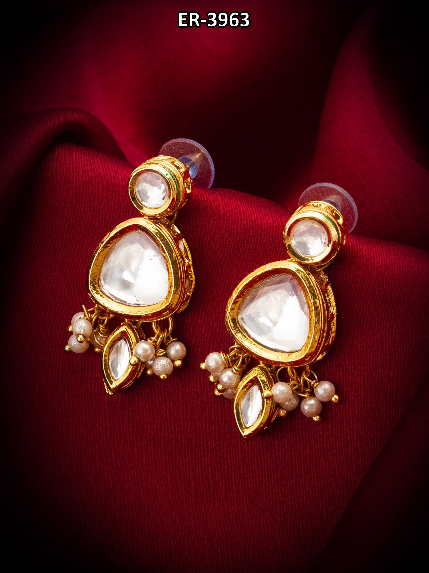 Gold-Plated Kundan Stud Drop Earrings – View 5 | Aadita Jewelry