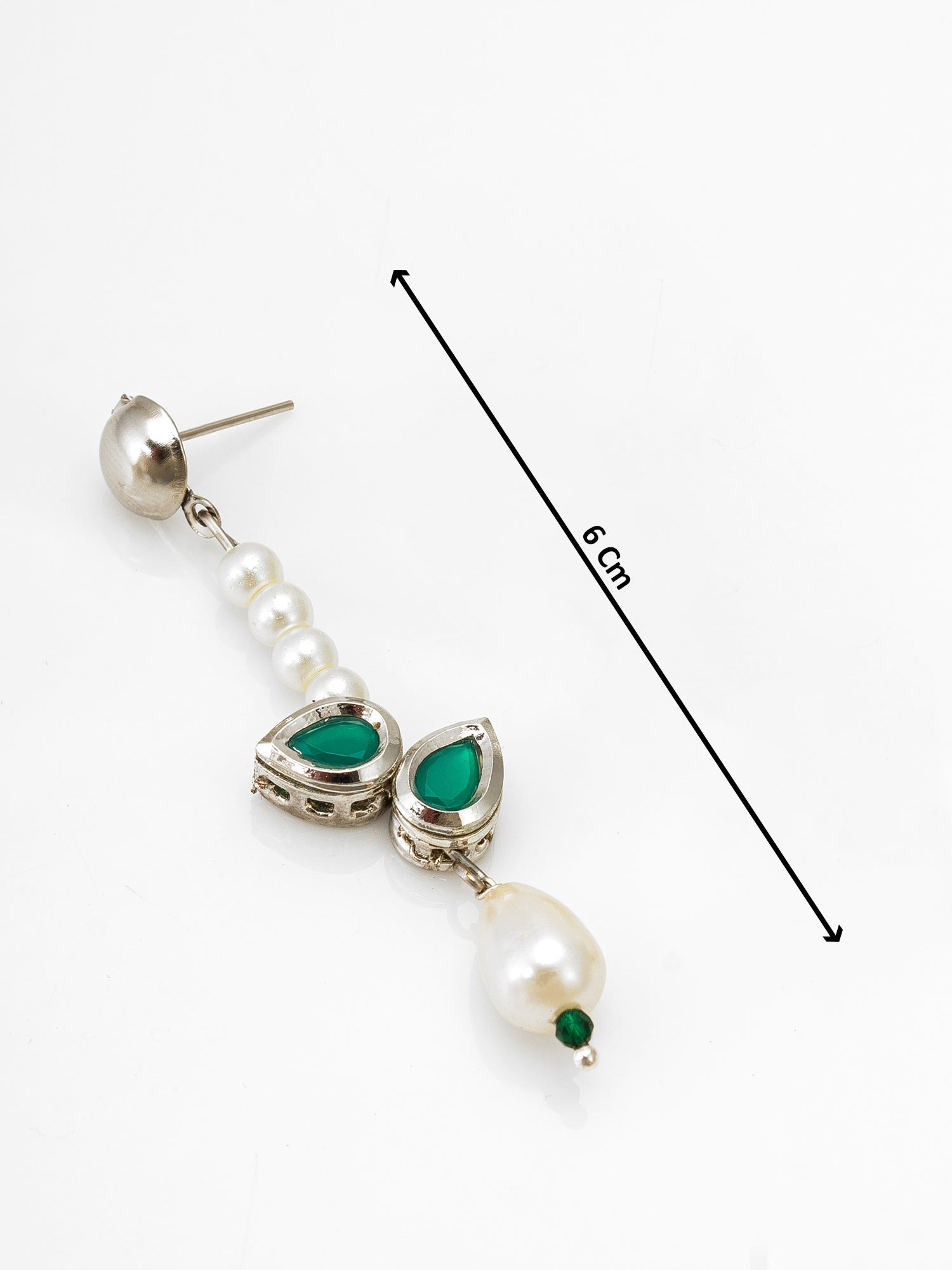 Elegant Silver Plated Green Stone and Pearl Drop Earrings – View 3 | Aadita Jewelry