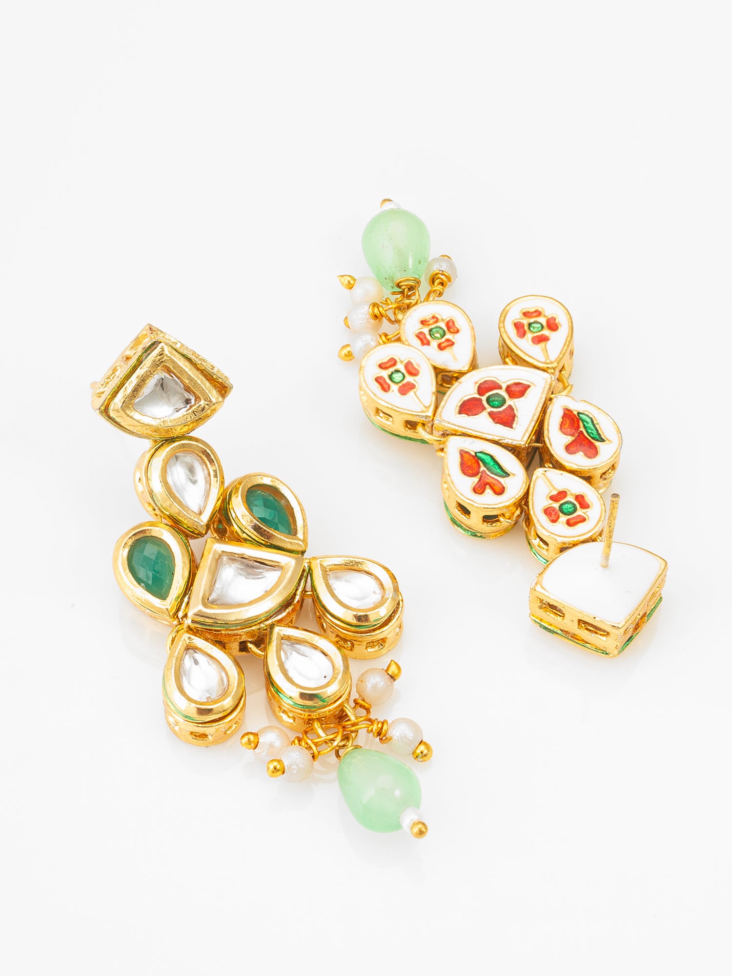 Gold-Plated Kundan Earrings with Stones and Drop – View 2 | Aadita Jewelry