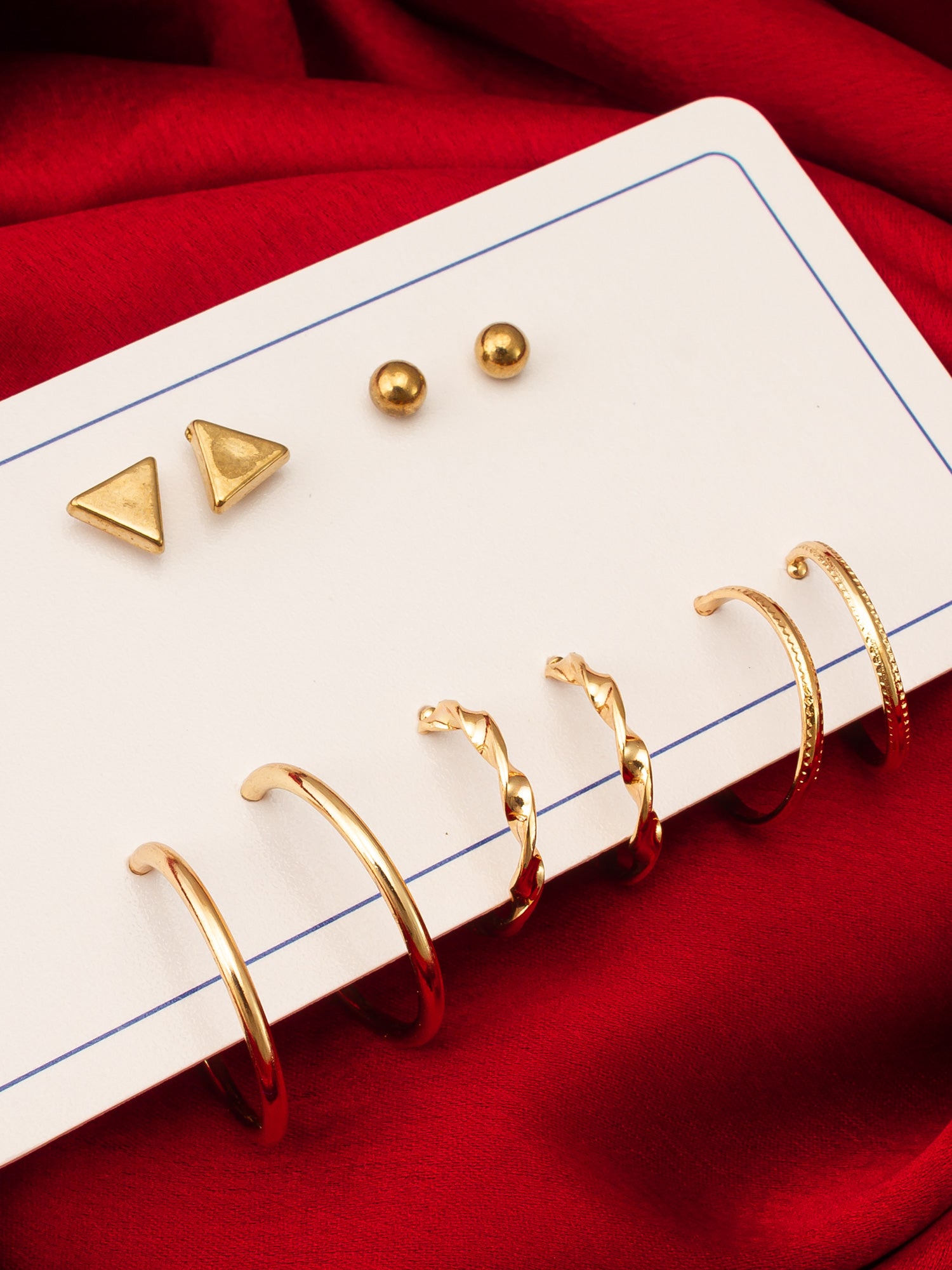 Aadita Gold Plated Geometric Stud and Hoop Earring Set – View 5 | Aadita Jewelry