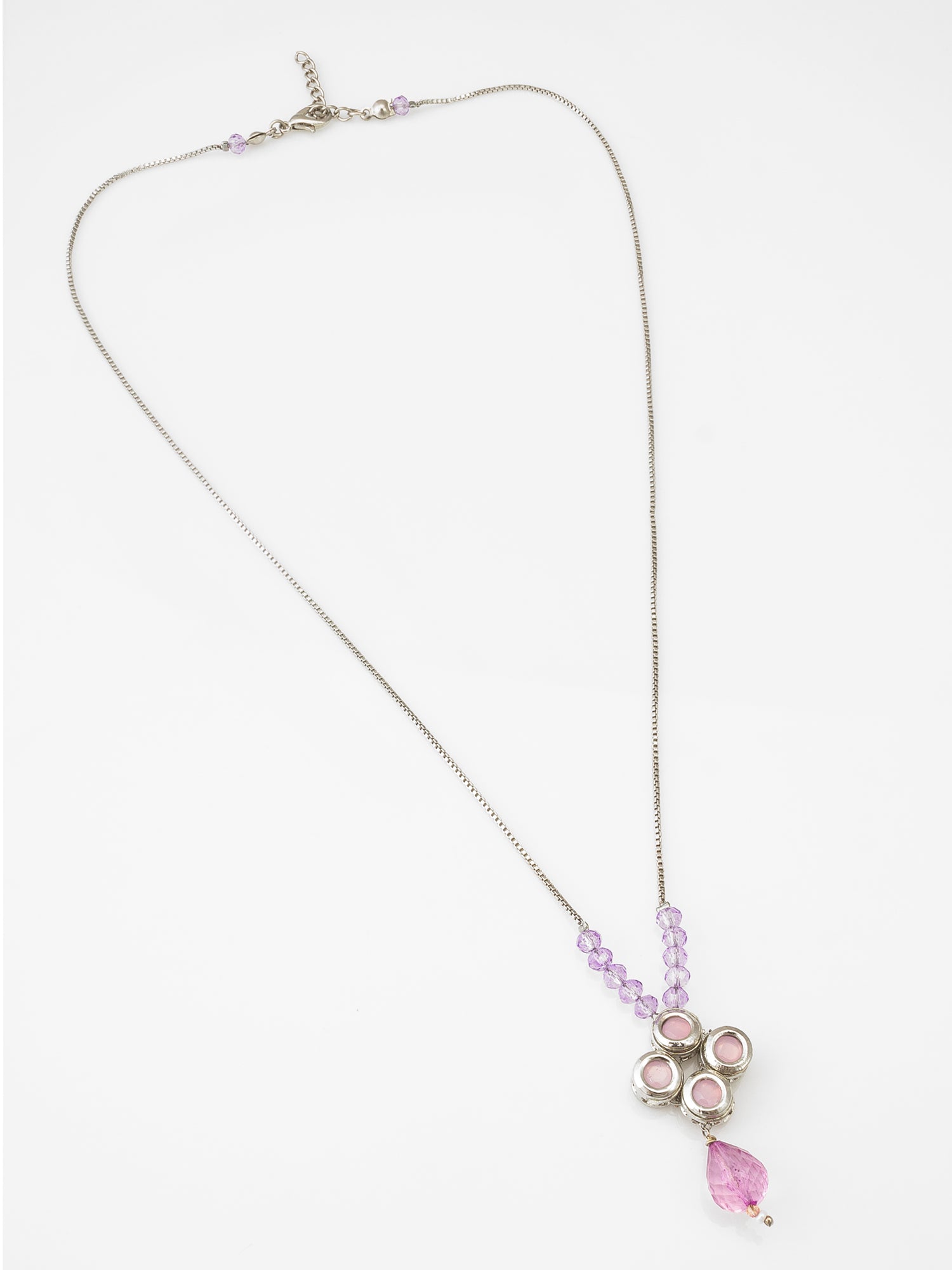 Silver-Tone Necklace with Pink Kundan and Crystal Beads for Women & Girls | Aadita Jewelry