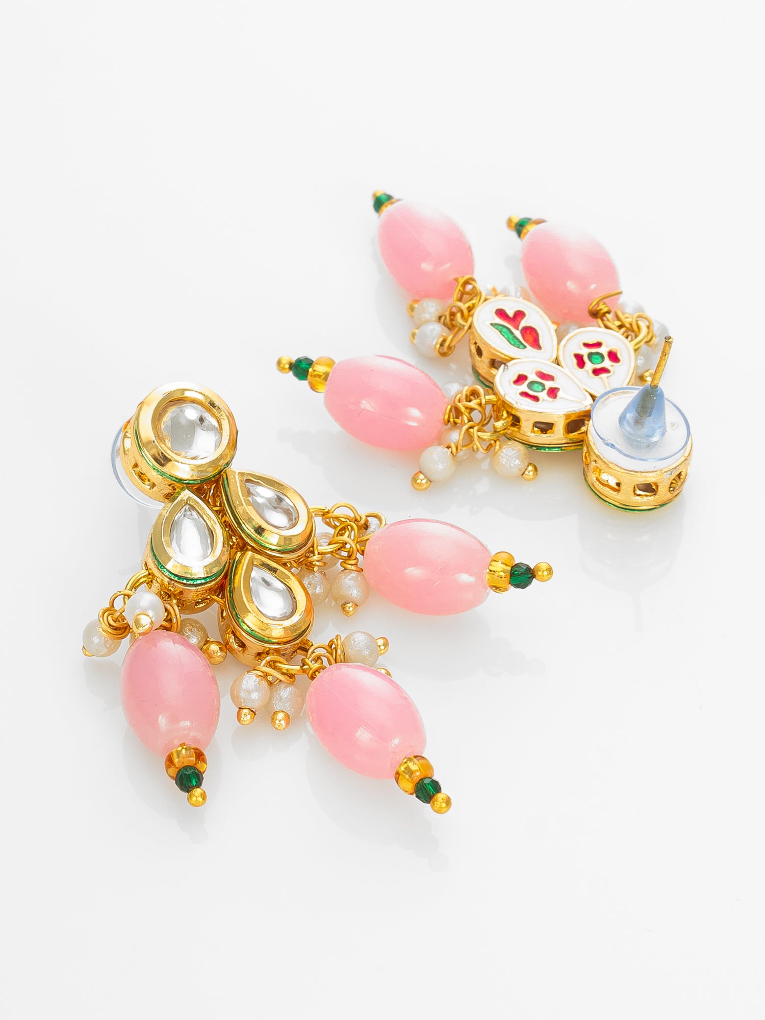 Gold Plated Kundan & Beads Designer Pink Necklace Set for Women – View 3 | Aadita Jewelry