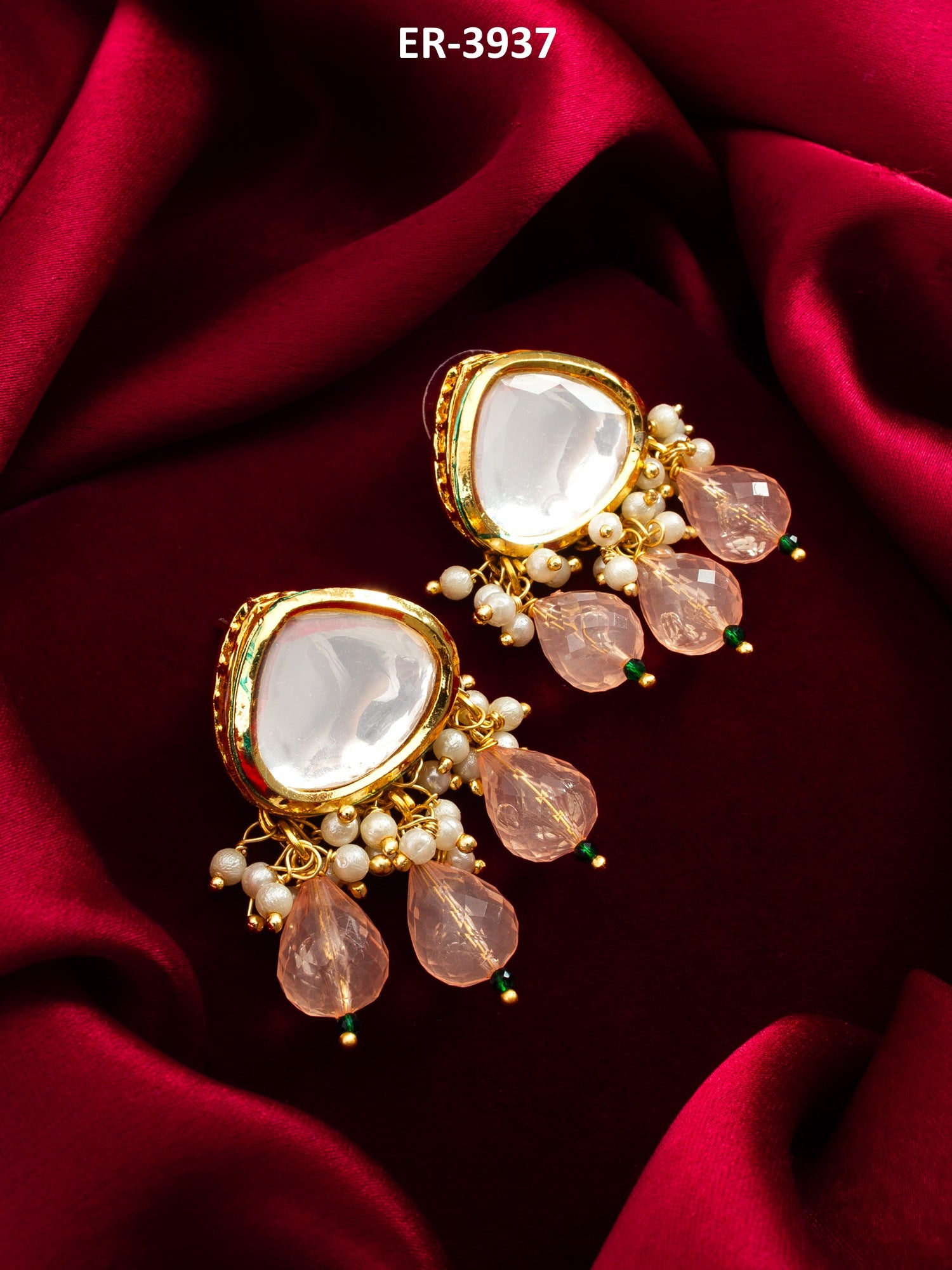 Earrings with Peach Drops – View 5 | Aadita Jewelry