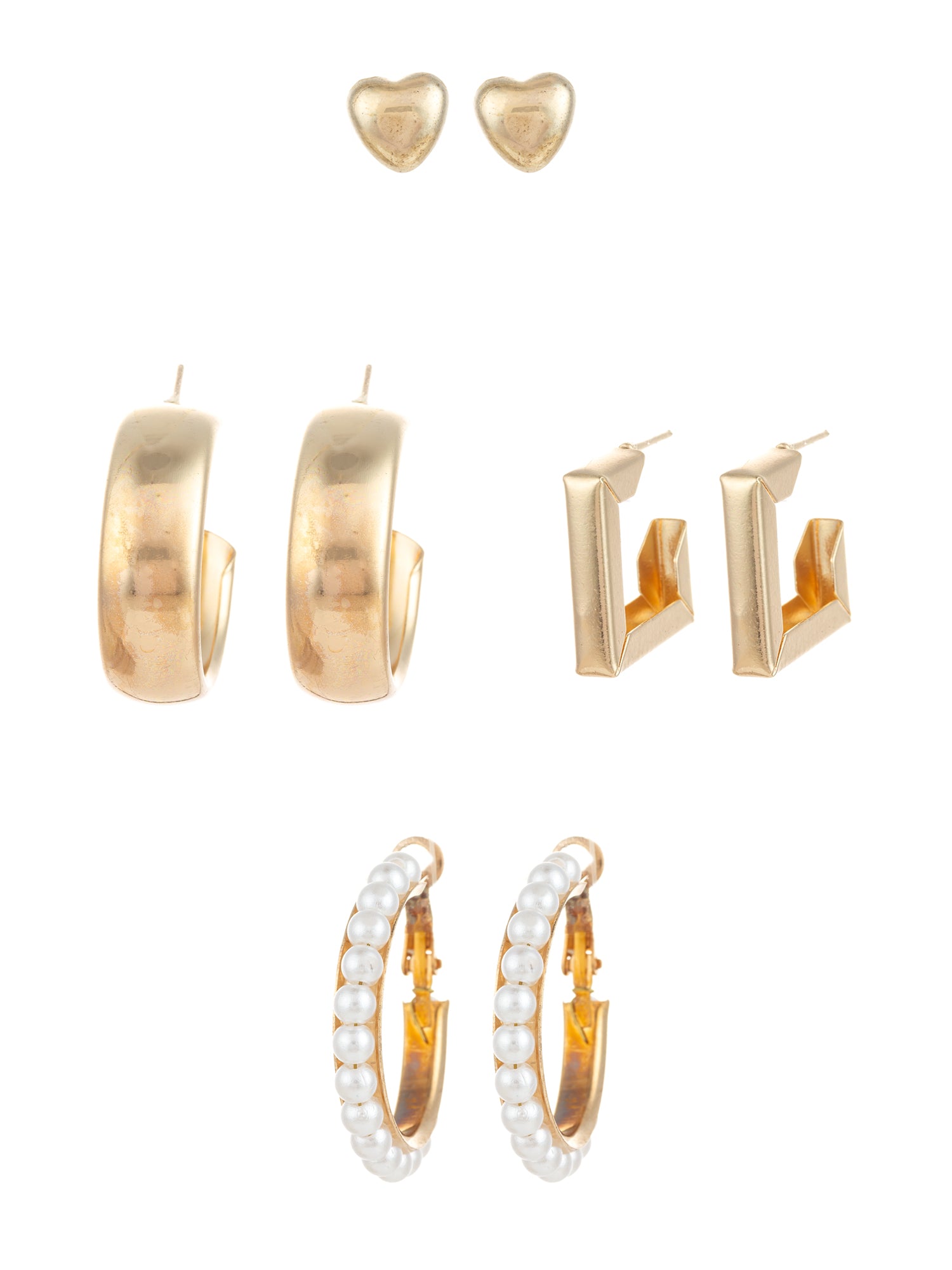 Aadita Gold Plated Pearl and Geometric Hoop Earring Combo Set – View 2 | Aadita Jewelry