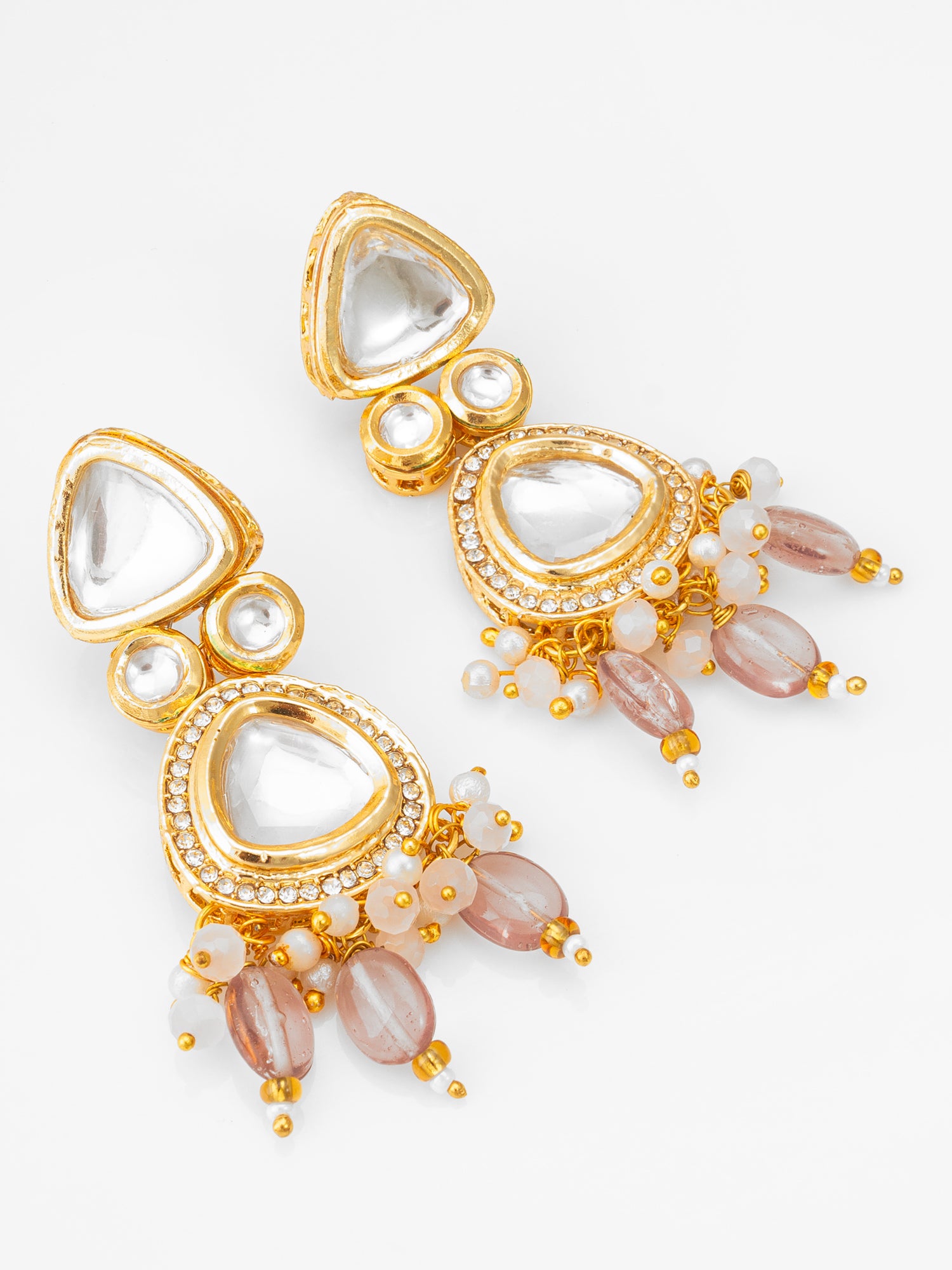 Gold-Plated Kundan Earrings with Crystal Bead Drop | Aadita Jewelry
