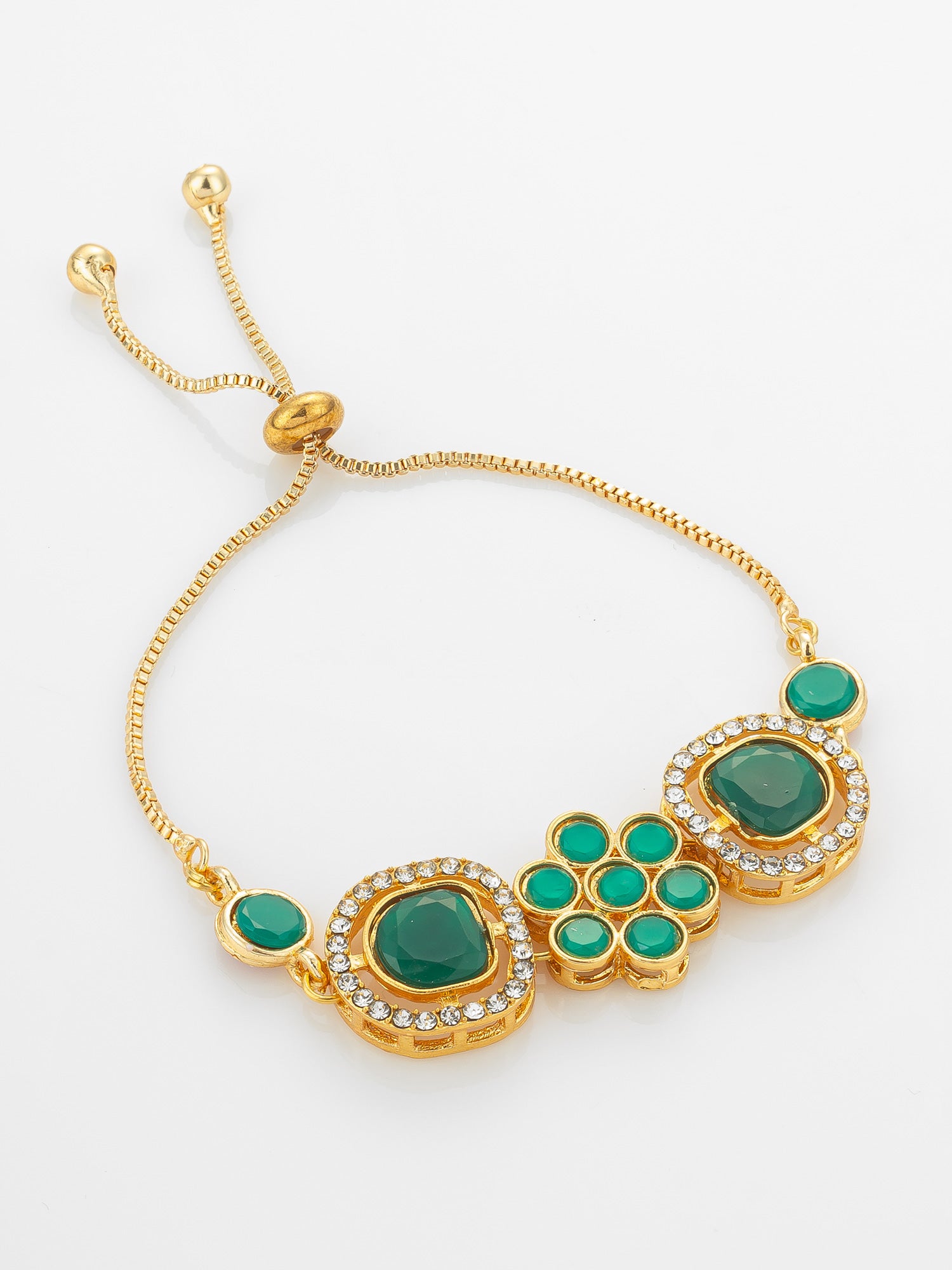 Emerald Green Floral Adjustable Bracelet | Aadita Jewelry