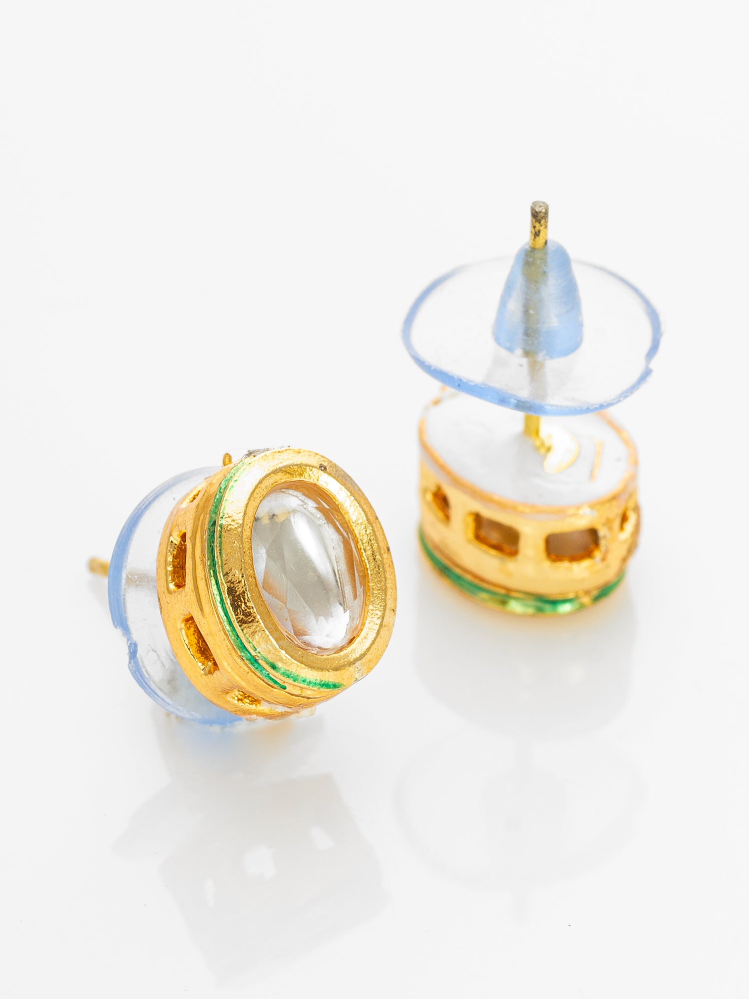 Traditional Gold-Plated Kundan Stud Earrings Round Minimal Design – View 2 | Aadita Jewelry