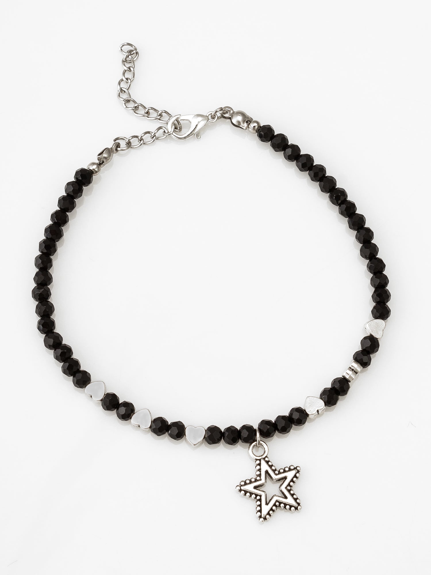 Black Faceted Bead Oxidized Star Charm Beaded Anklet – View 2 | Aadita Jewelry