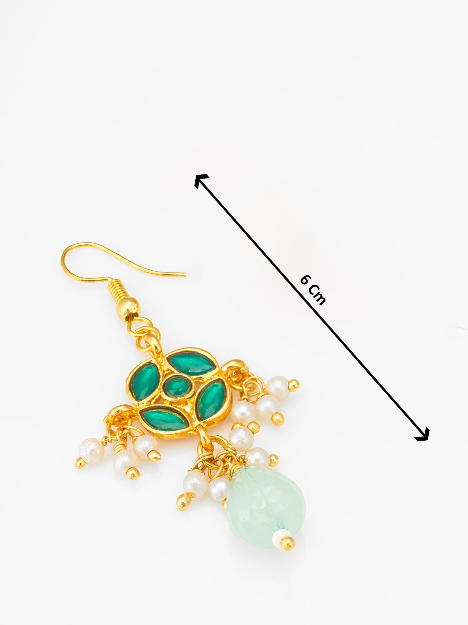 Green Floral Drop Earrings with Pearl Clusters – View 3 | Aadita Jewelry