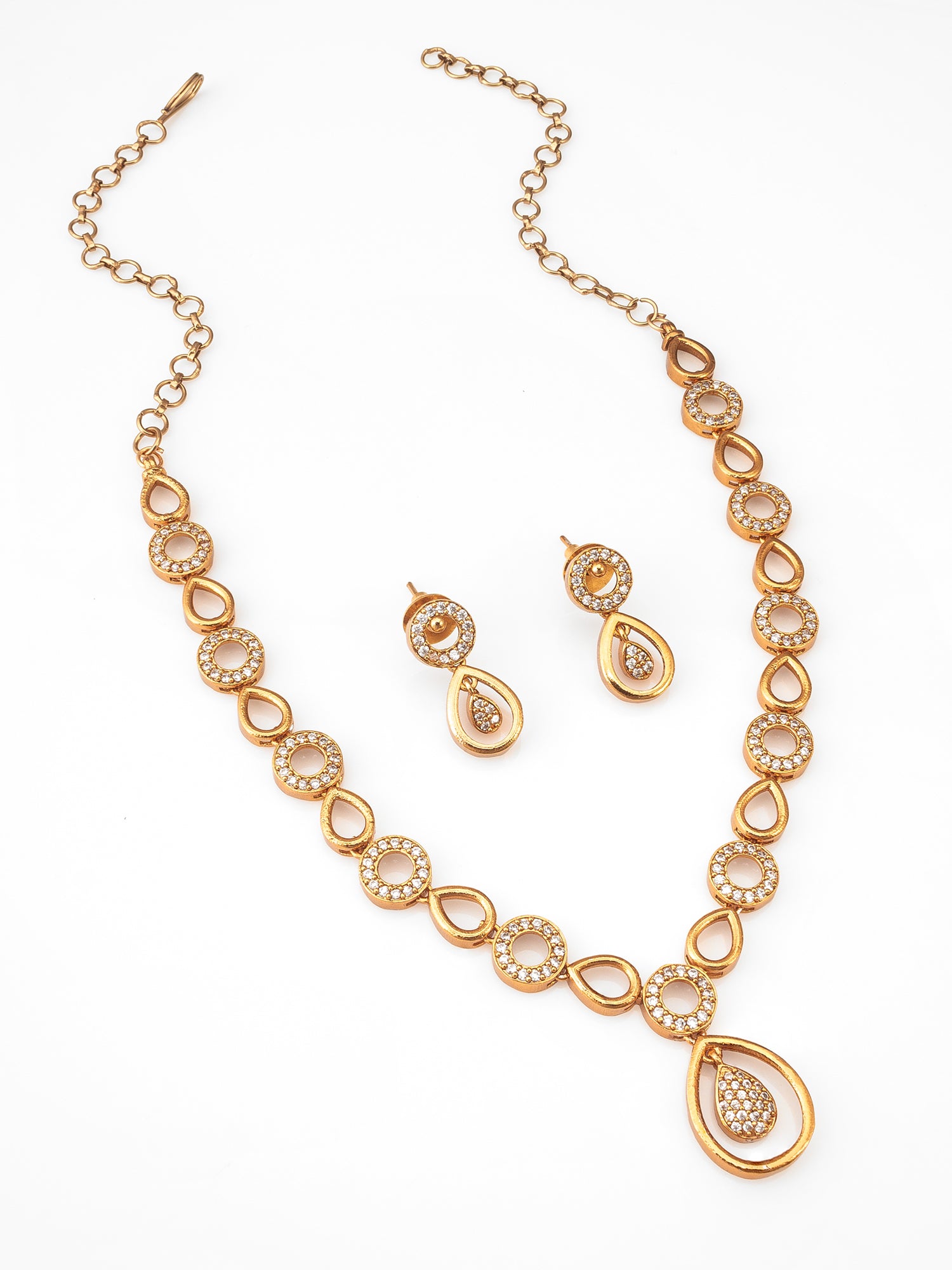Gold-Plated AD Stone endant Necklace Set with Drop Earrings | Aadita Jewelry
