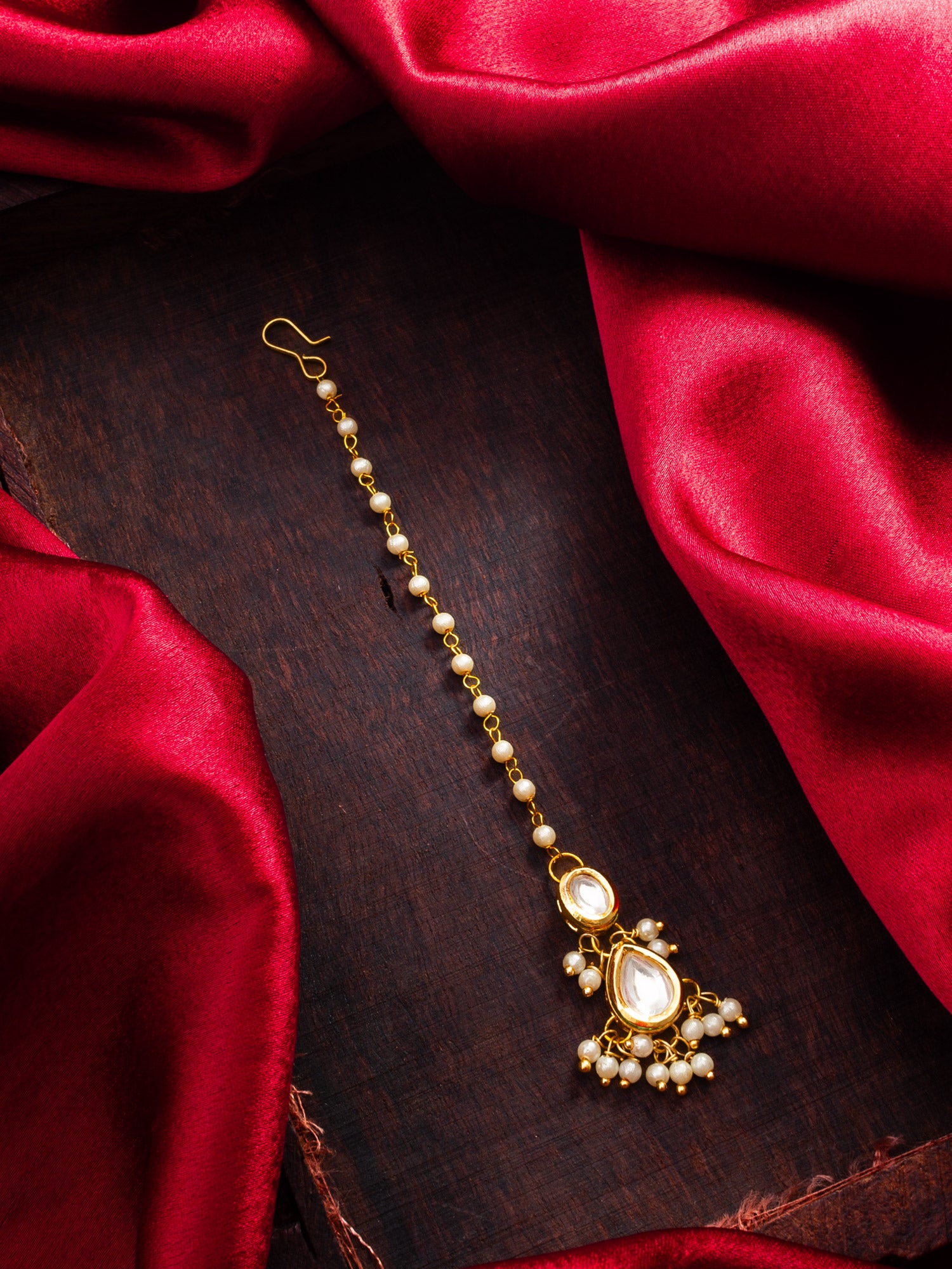 Gold Plated Kundan Pearl Maang Tikka for Women and Girls – View 5 | Aadita Jewelry