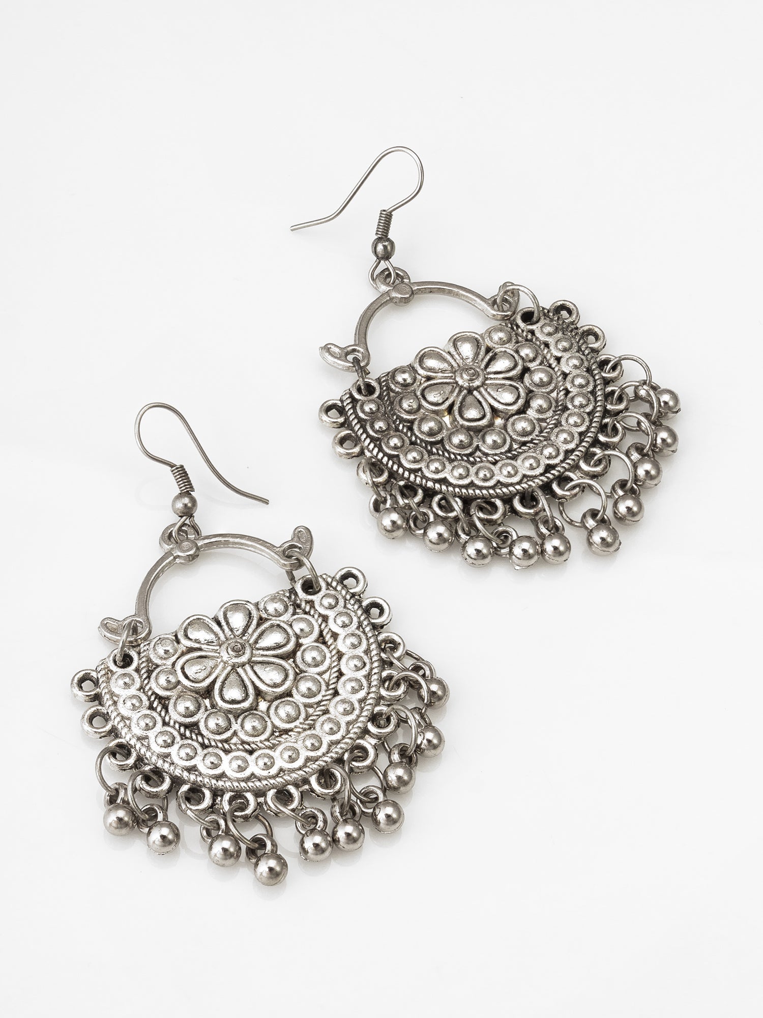 Oxidised Silver Floral Necklace Set with Chandbali Earrings – View 2 | Aadita Jewelry