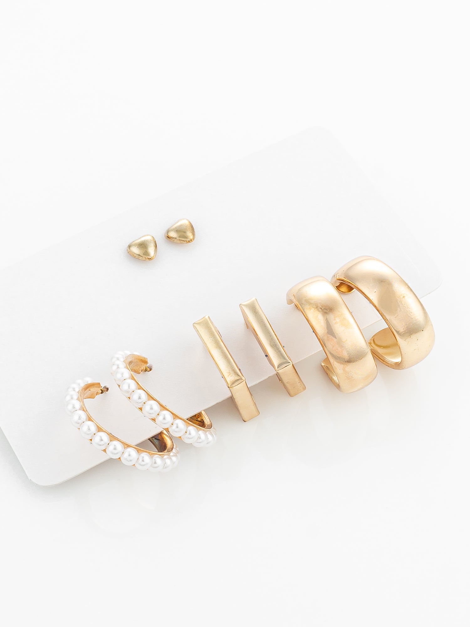 Aadita Gold Plated Pearl and Geometric Hoop Earring Combo Set | Aadita Jewelry
