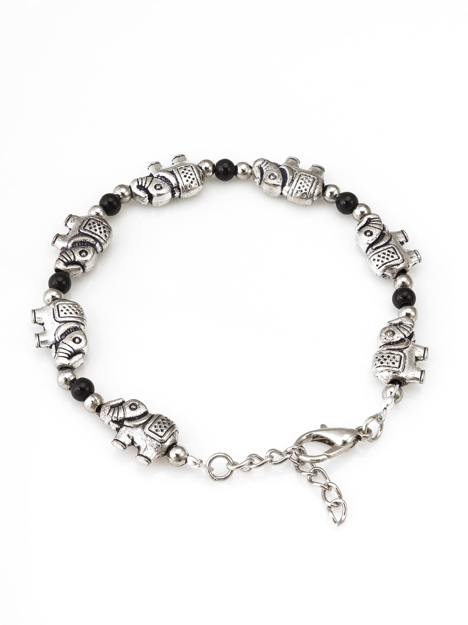 Oxidized Silver Elephant Motif Beaded Bracelet – View 3 | Aadita Jewelry