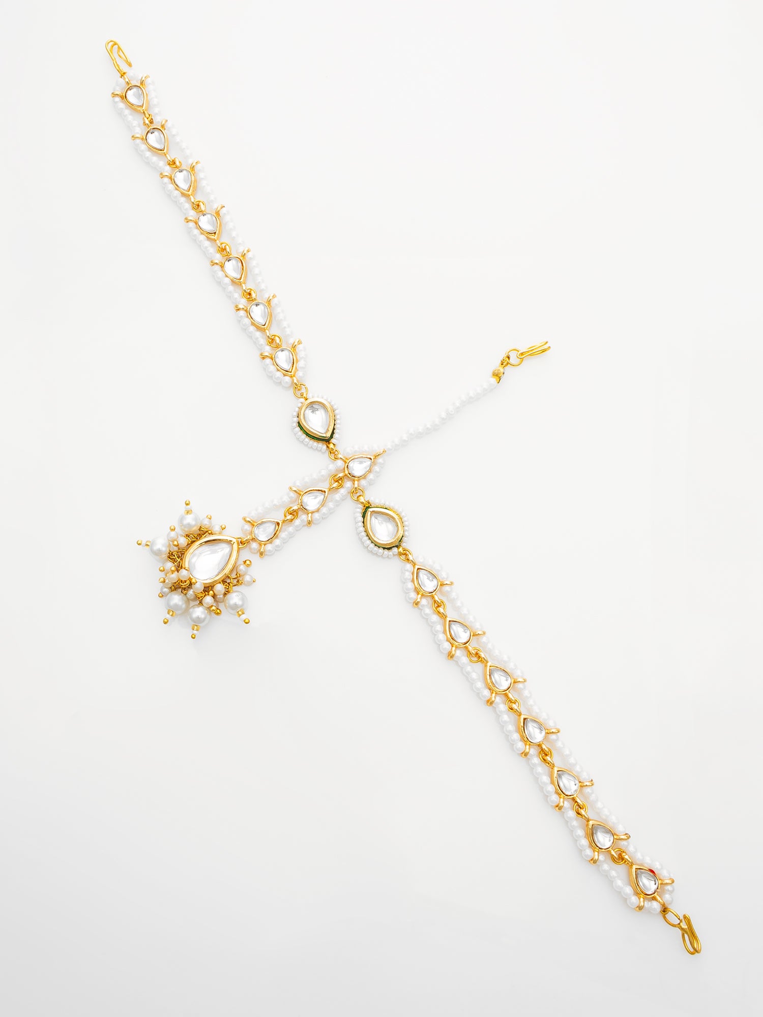 Gold-Plated White Kundan Matha Patti with Maang Tikka for Women – View 2 | Aadita Jewelry