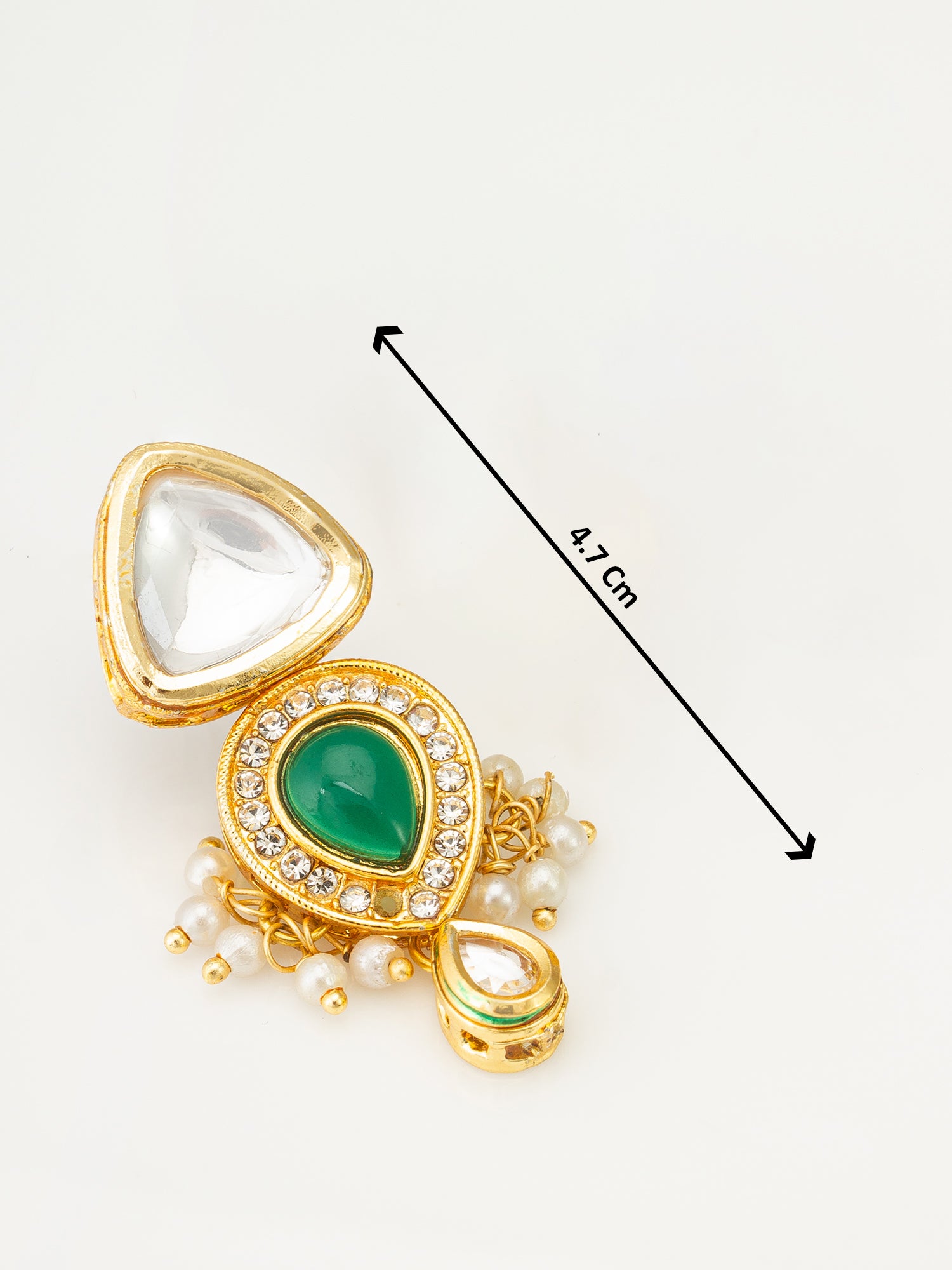 Gold-Plated Kundan and Green Stone Earrings with Pearl and Kundan Drops – View 3 | Aadita Jewelry
