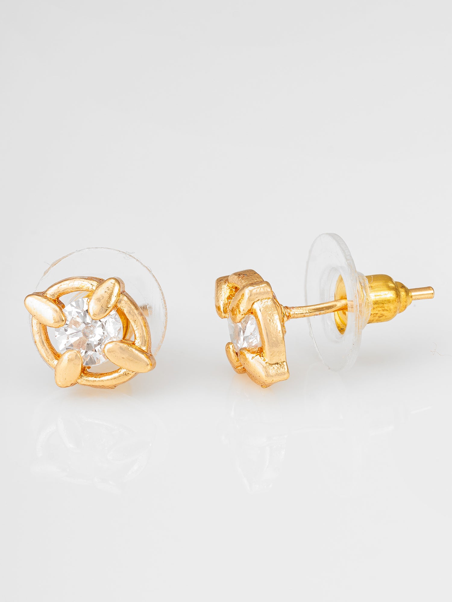 Gold-Plated Circular Swirl Stud Earrings with AD Stone – View 2 | Aadita Jewelry