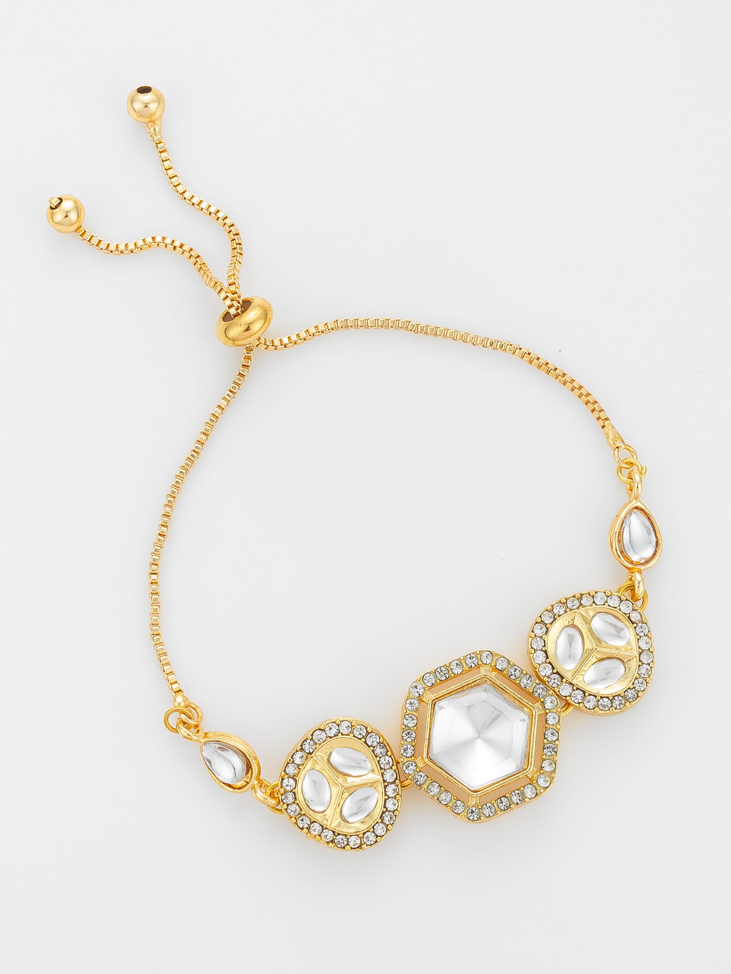 Gold Plated Hexagonal Kundan Statement Bracelet – View 2 | Aadita Jewelry