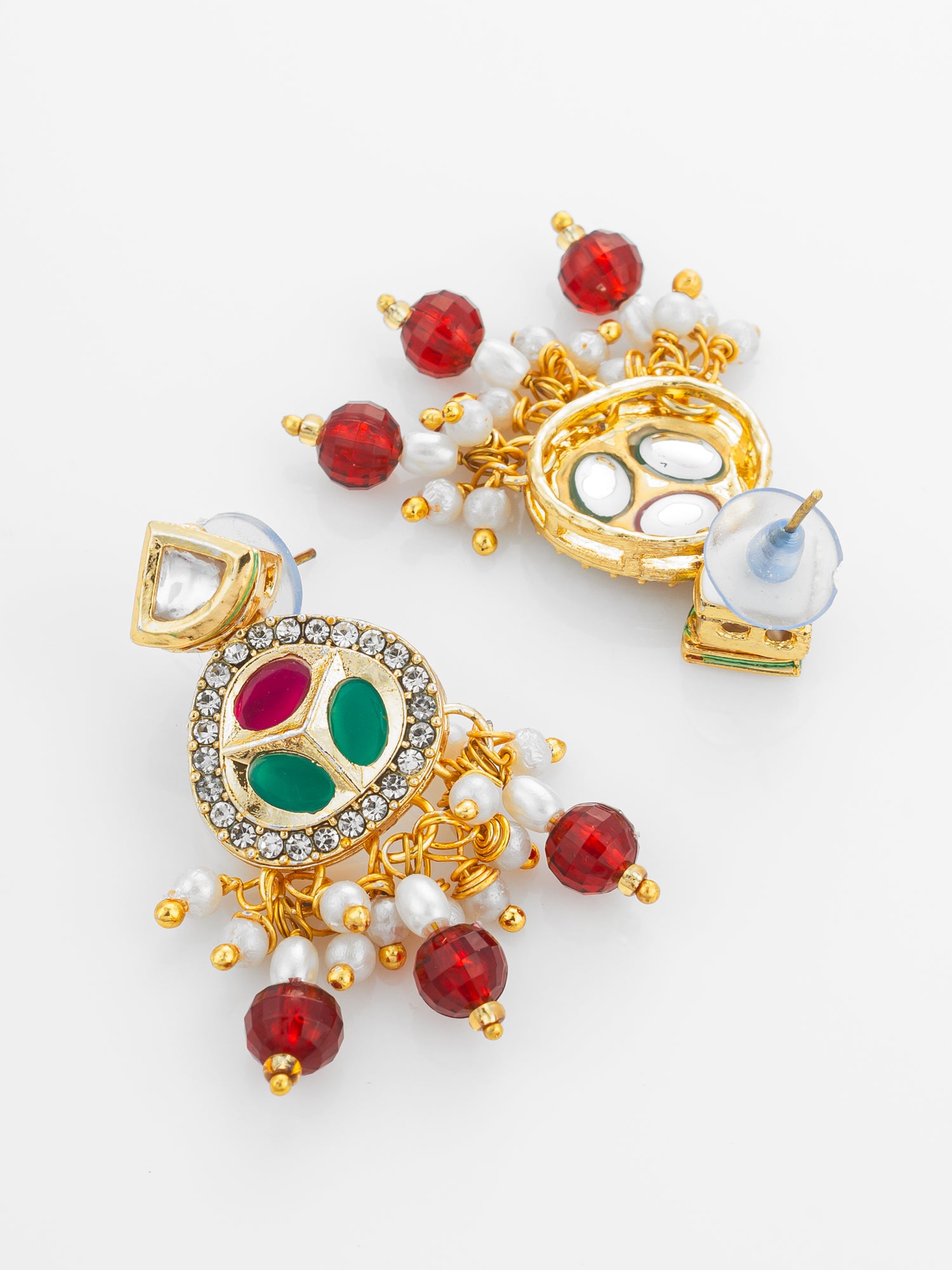Ruby Red and Pearl Multi-Strand Kundan Long Necklace Set – View 3 | Aadita Jewelry