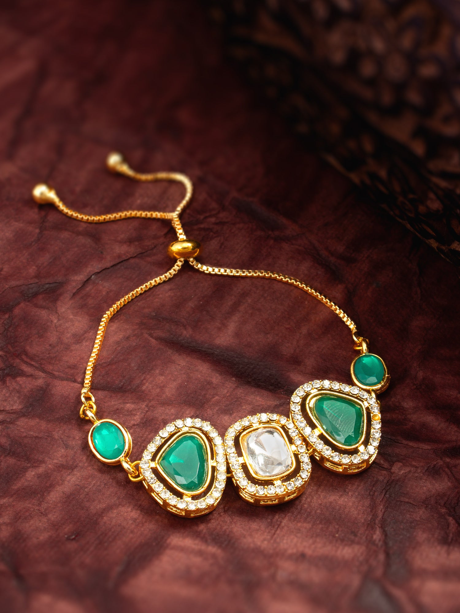 Asymmetric Green Stone Adjustable Bracelet – View 5 | Aadita Jewelry