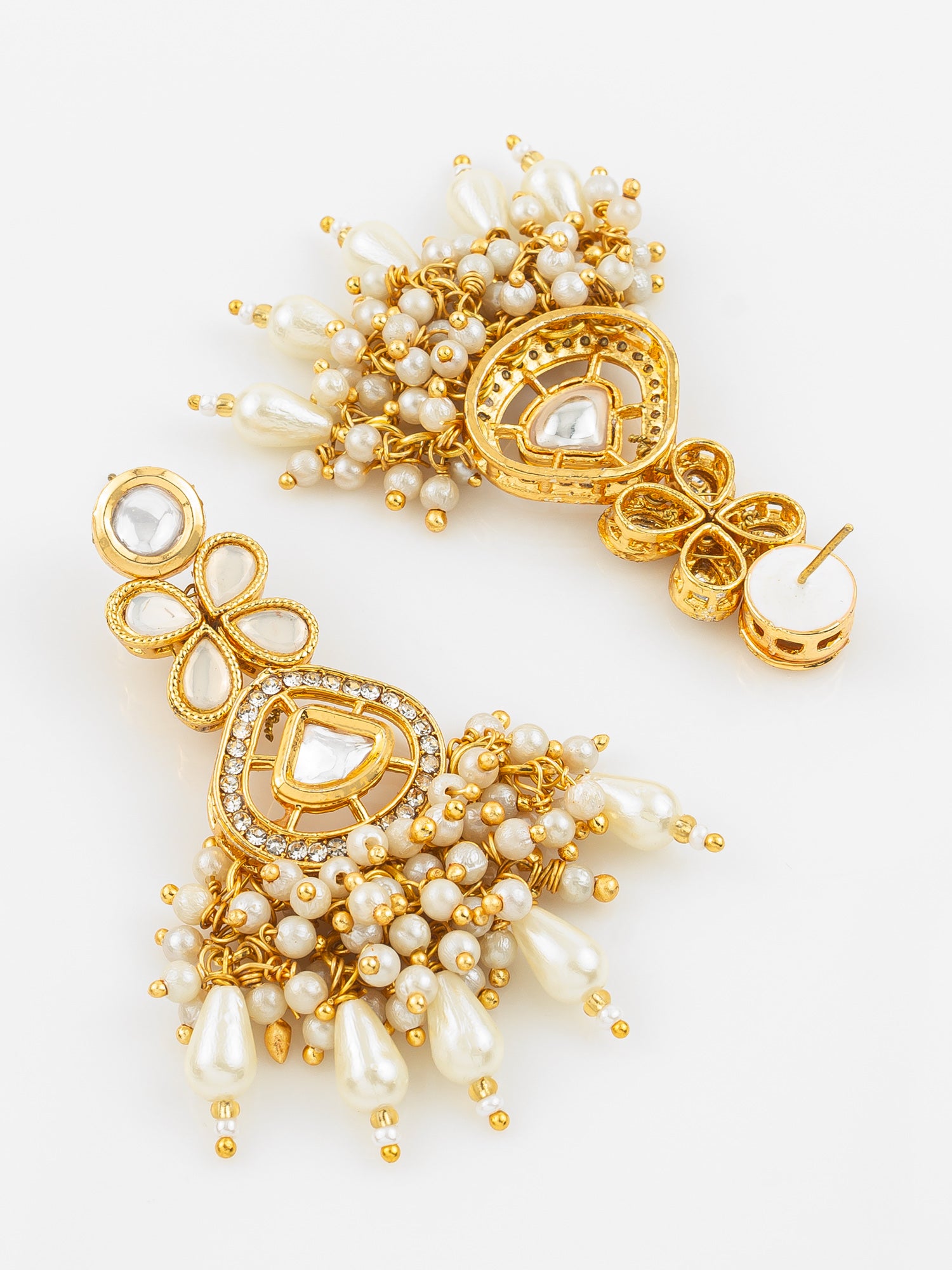 Traditional Kundan Pearl Cluster Gold Plated Statement Earrings for Women and Girls – View 3 | Aadita Jewelry