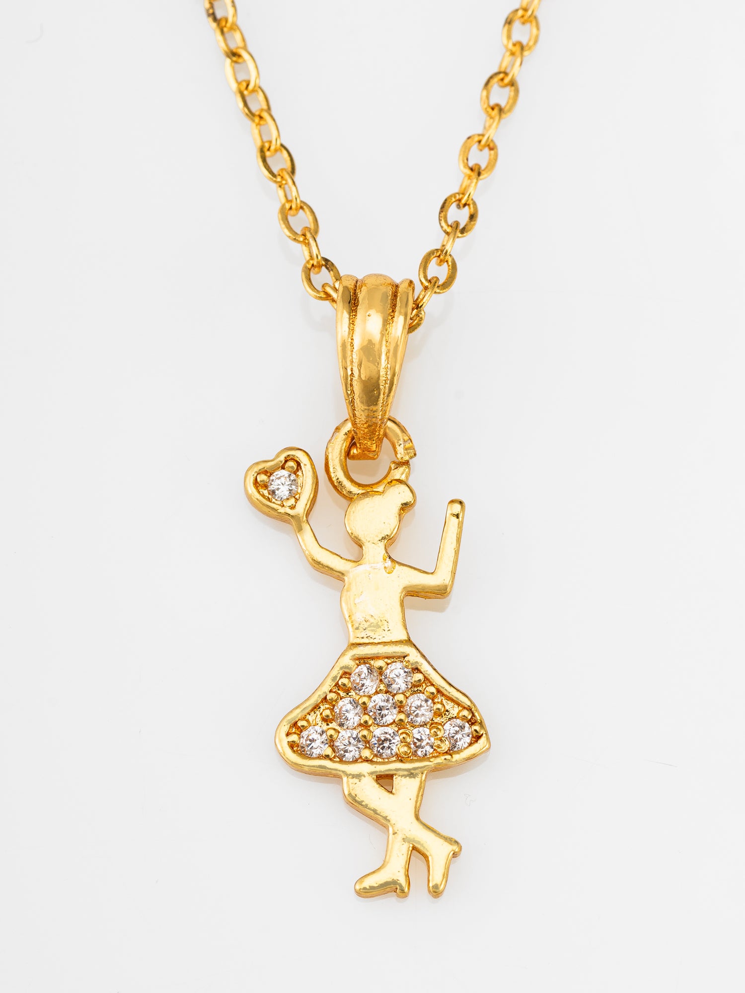 Gold-Tone Dancing Girl AD Pendant Necklace with Stone – View 2 | Aadita Jewelry