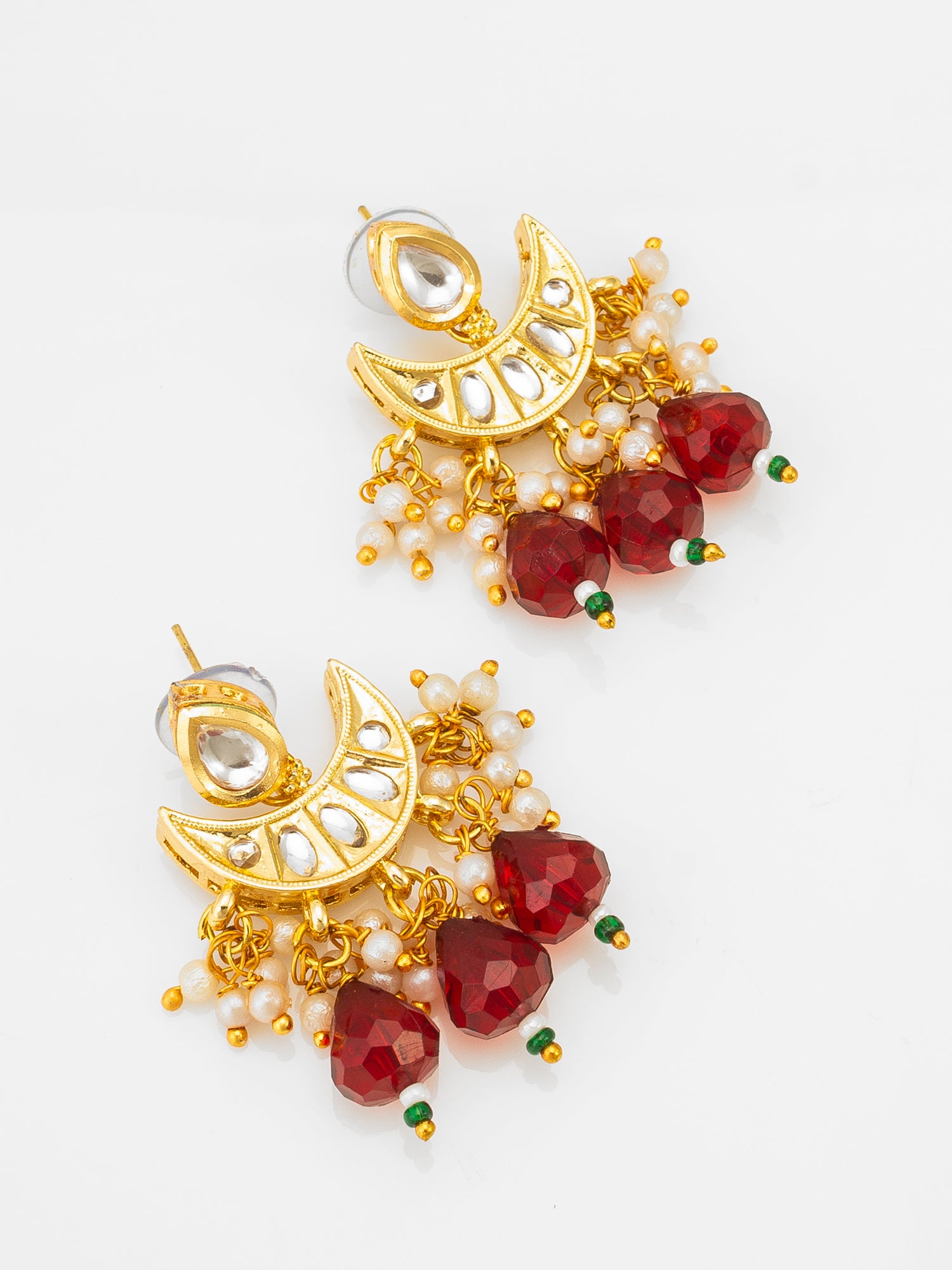 White Pearl Strand Choker Necklace Set with  Moon Pendant and Chandbali Earrings – View 2 | Aadita Jewelry