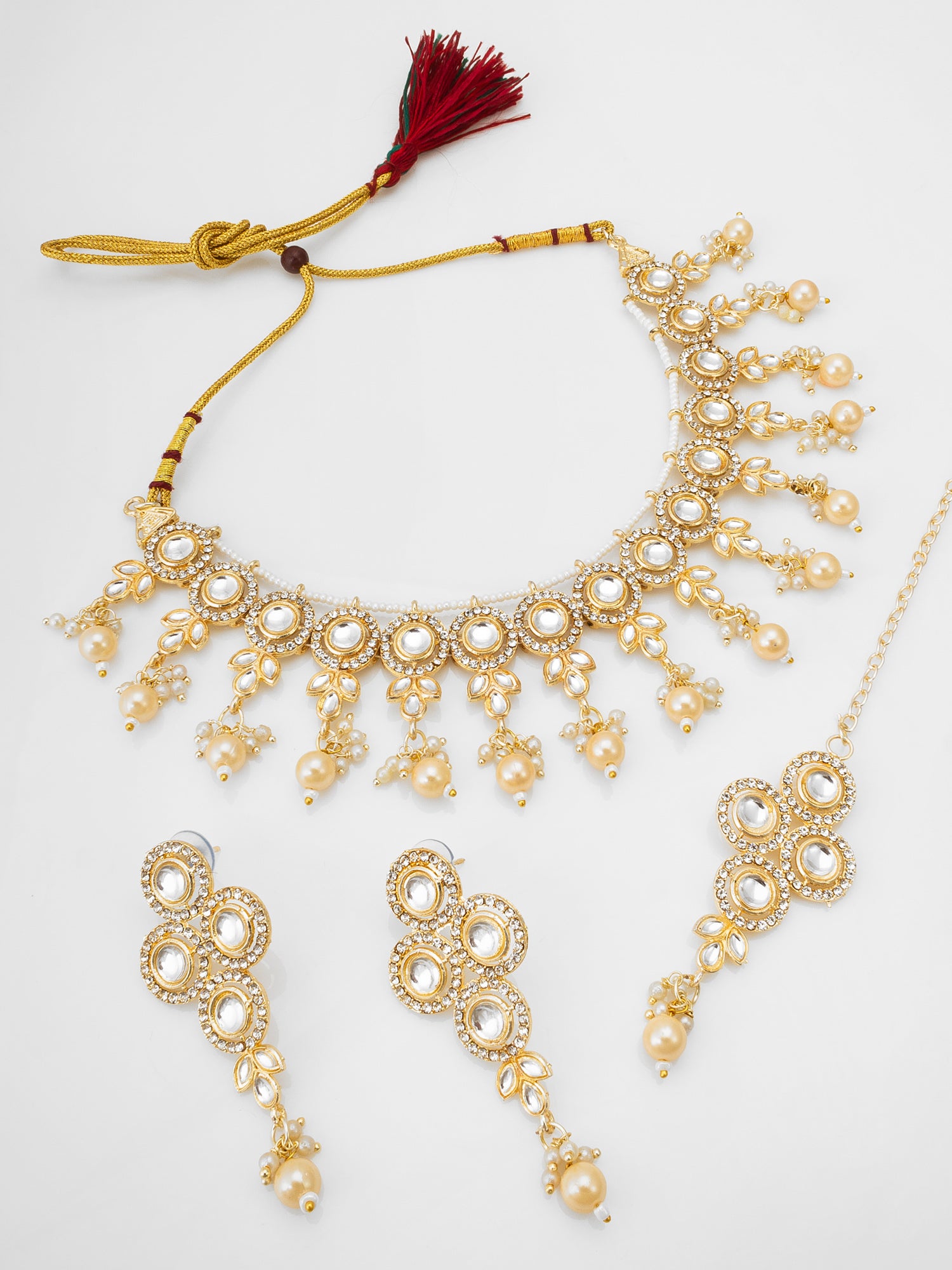 Pearl Kundan Choker Necklace Set with Classic Drops Earrings | Aadita Jewelry