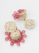 Kundan Pink Beaded Jhumka Earrings – View 2 | Aadita Jewelry