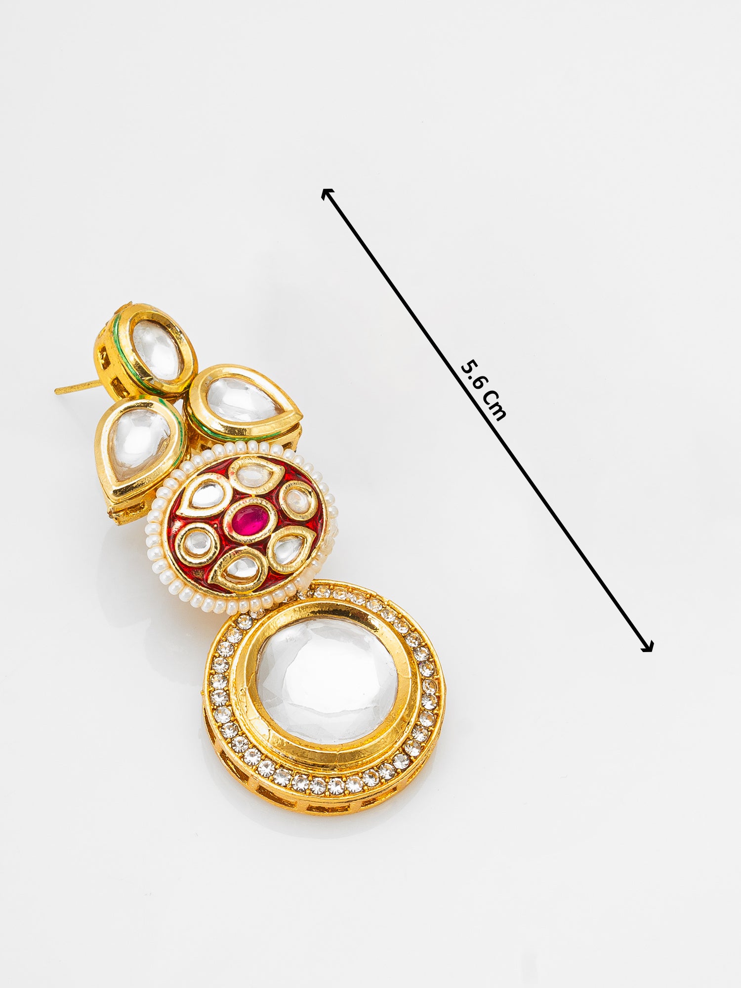 Gold-Plated Stone & Meenakari Circular Drop Earrings with Pearl – View 3 | Aadita Jewelry