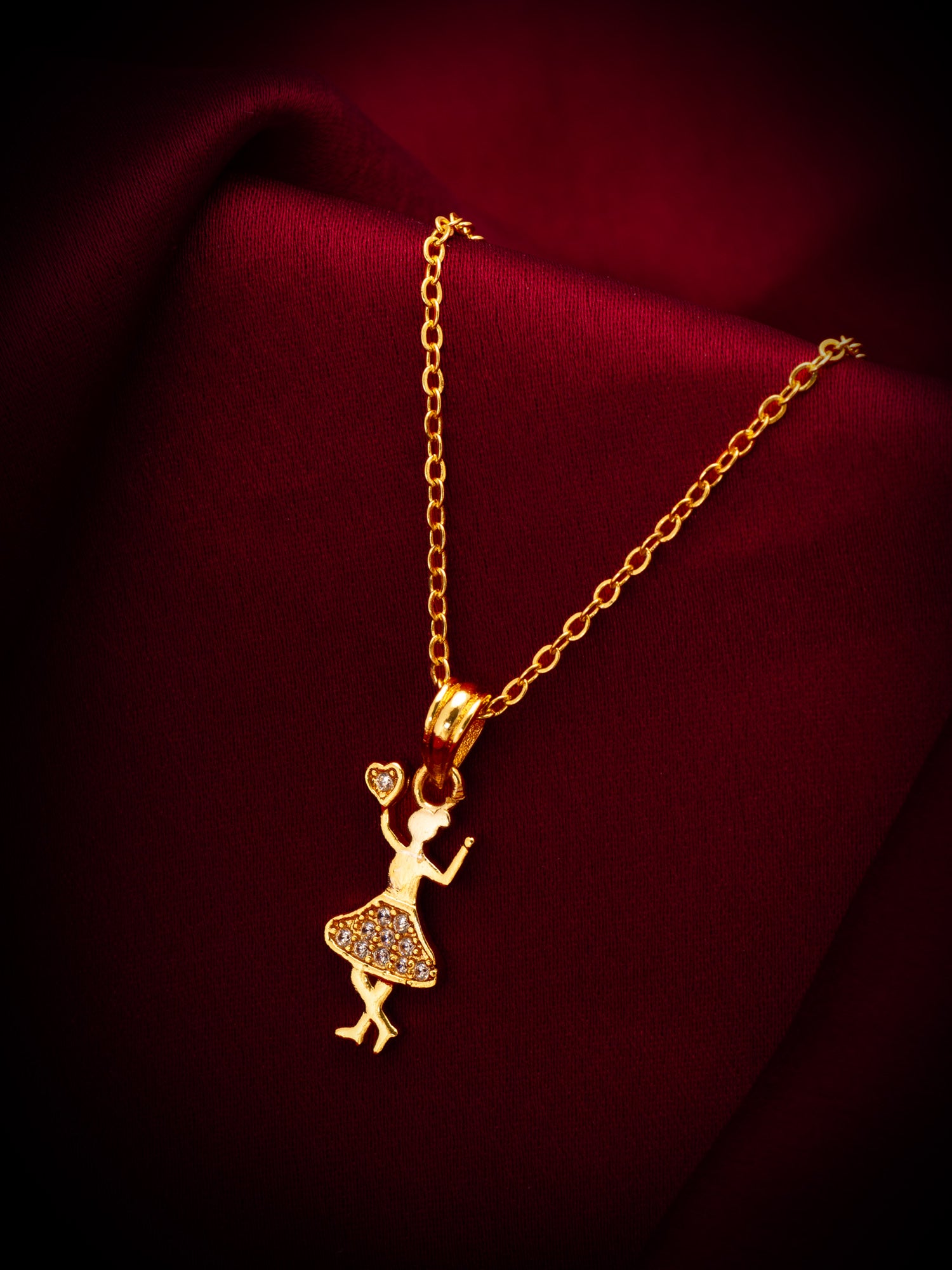 Gold-Tone Dancing Girl AD Pendant Necklace with Stone – View 4 | Aadita Jewelry