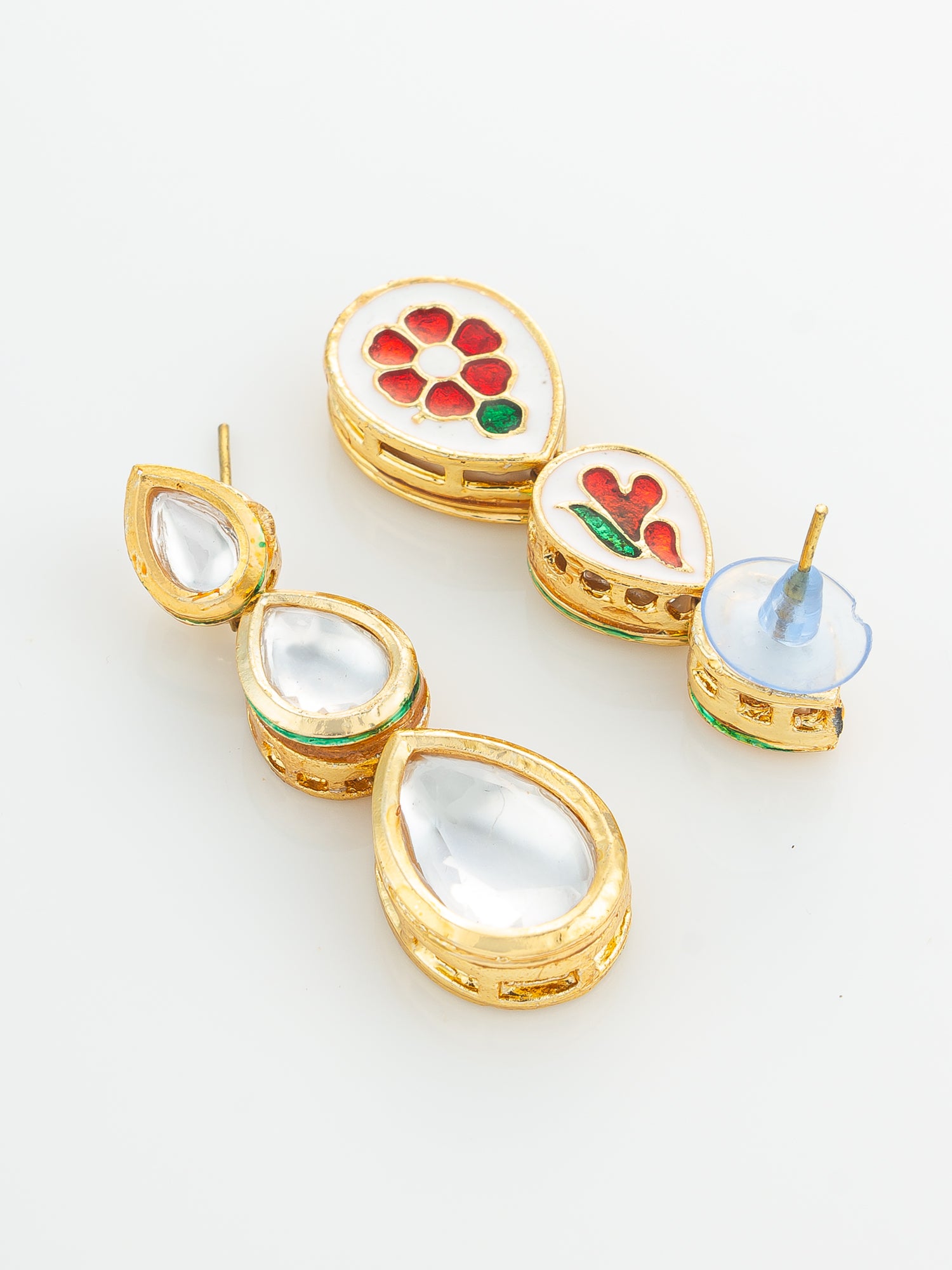 Aadita Gold Plated Triple Teardrop Kundan Earrings – View 3 | Aadita Jewelry