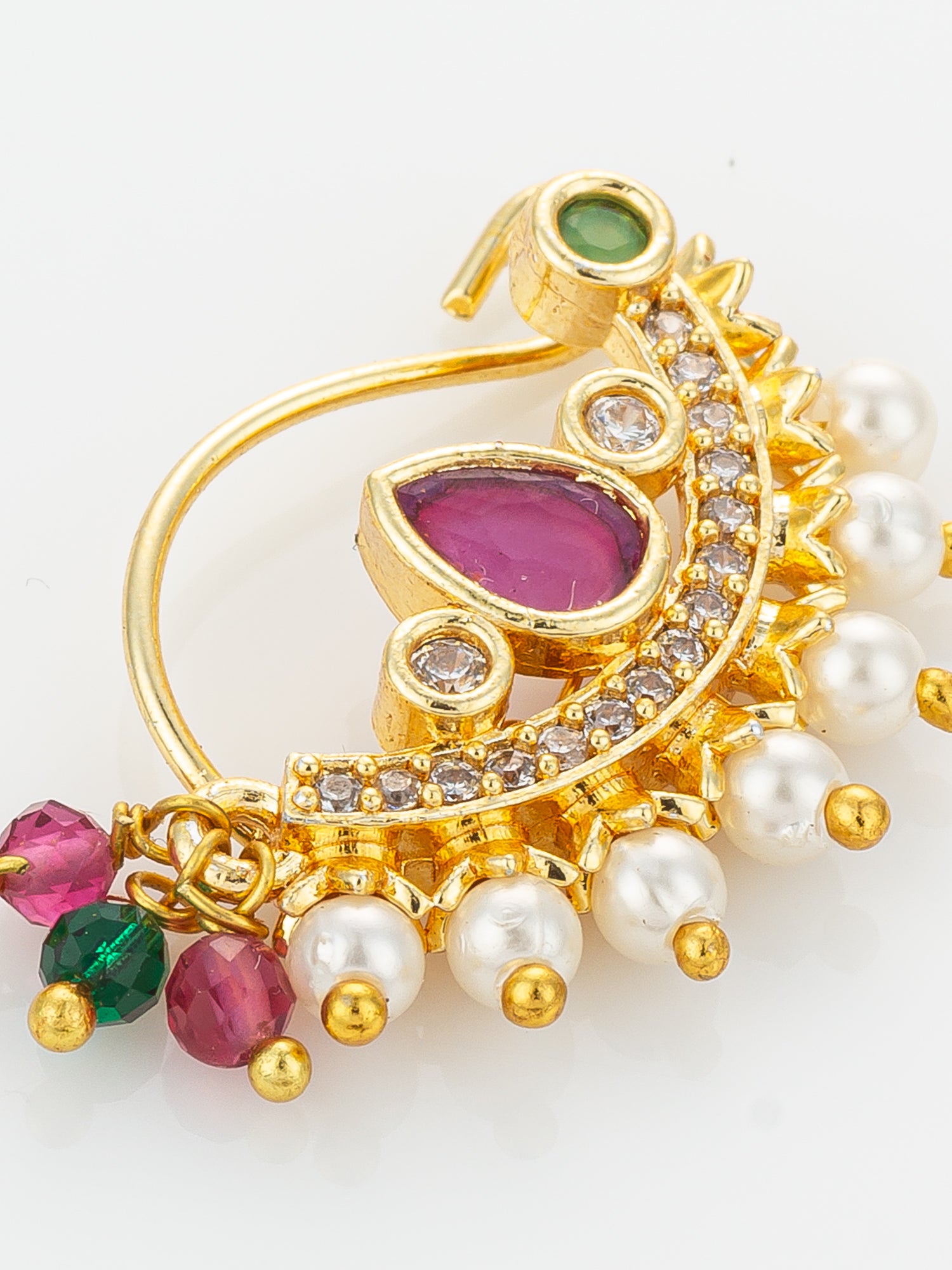 Traditional Pearl and Stone Studded Nath – View 4 | Aadita Jewelry