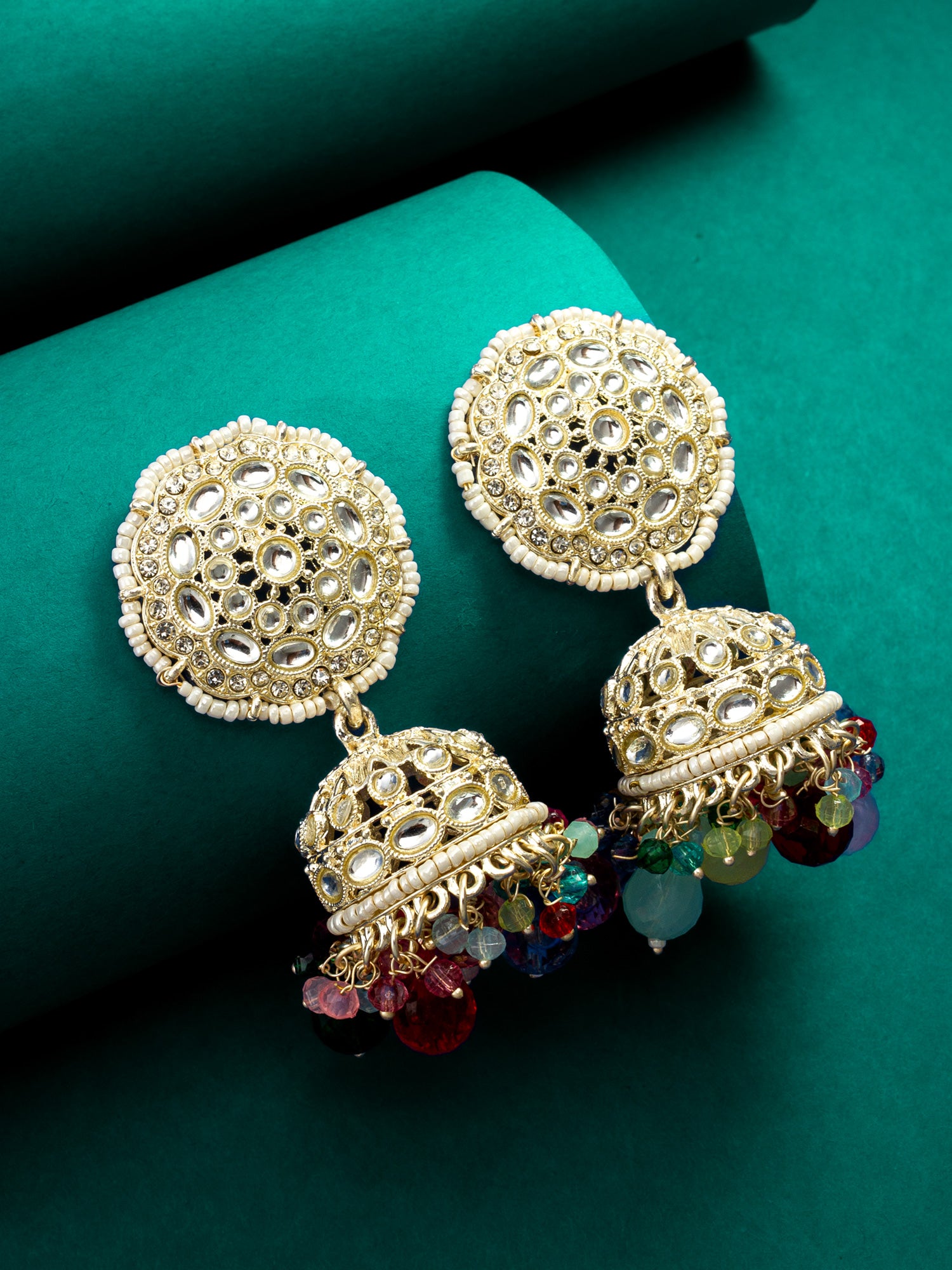 Multicolor Kundan Jhumka Earrings – View 4 | Aadita Jewelry