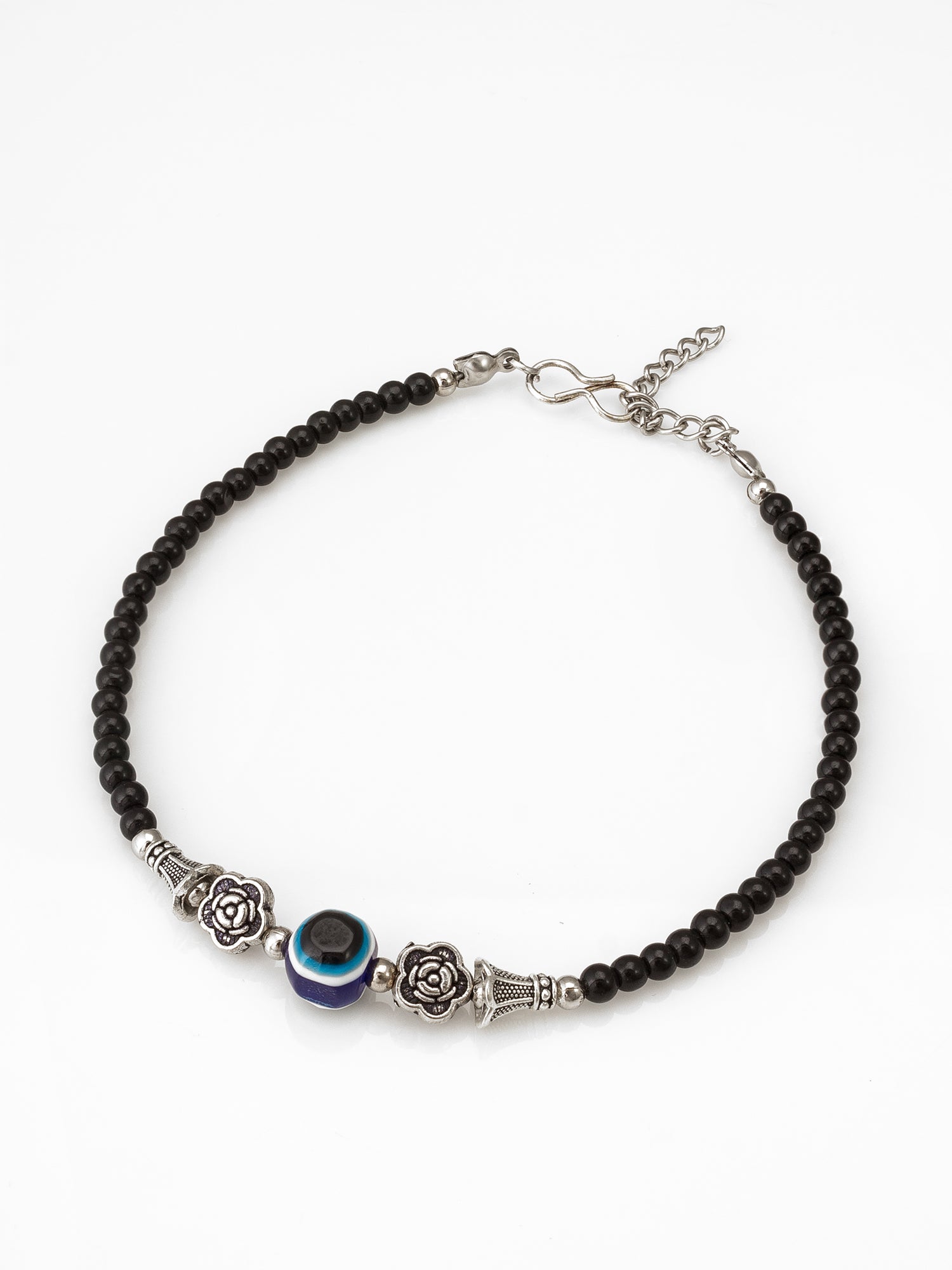 Black Round Bead Anklet | Aadita Jewelry