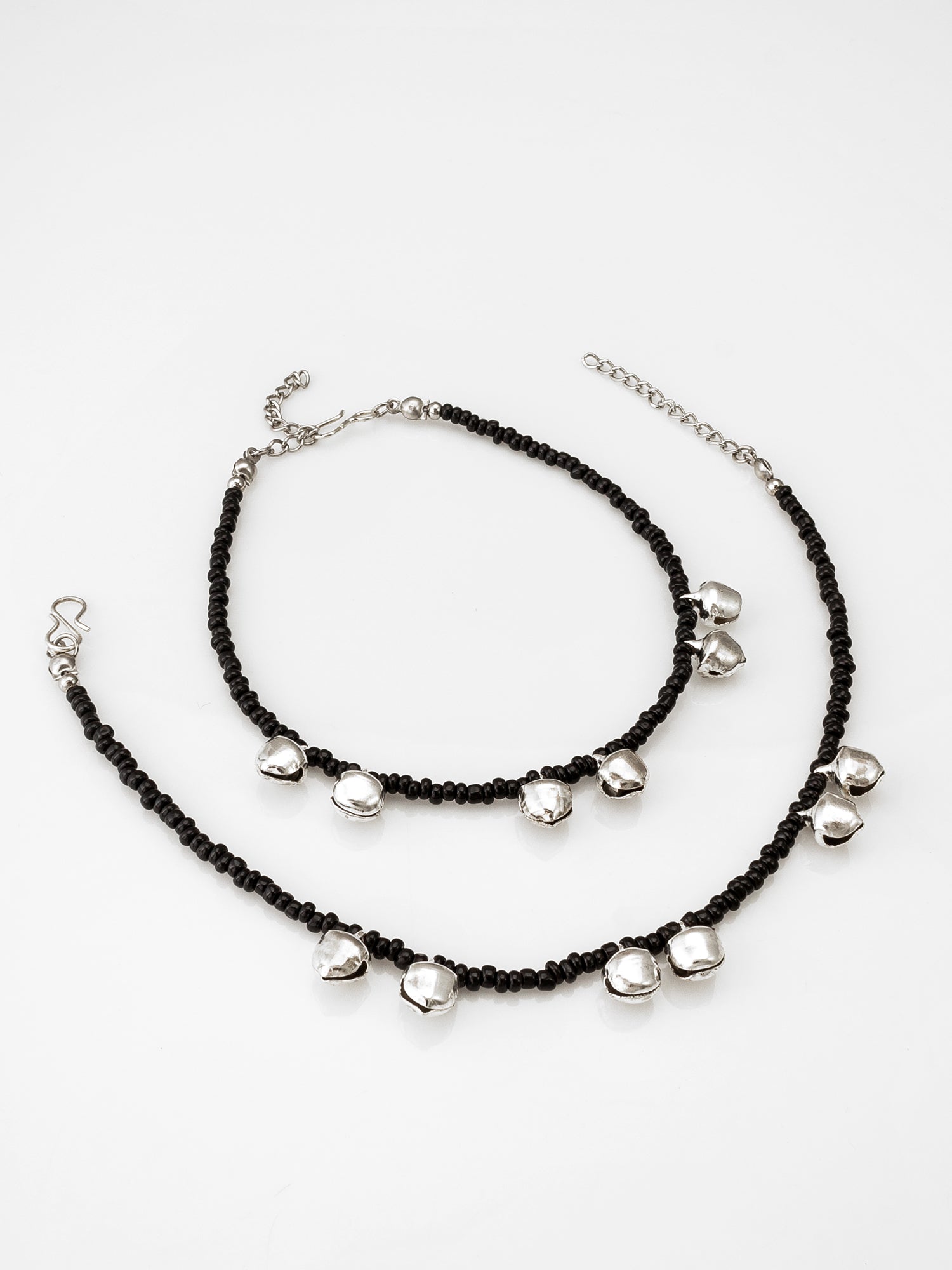 Black Seed Bead with Silver-Tone Ghungroo Bell Charms Anklet | Aadita Jewelry
