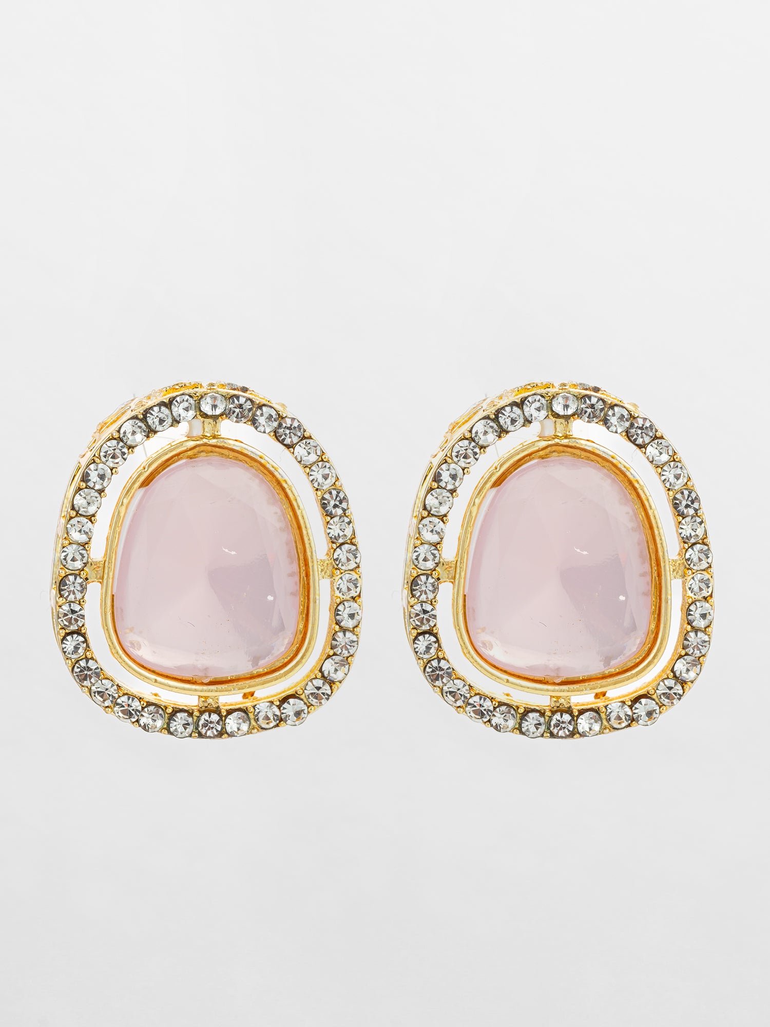 Premium Pink Stone and Crystal Stud Earrings | Aadita Jewelry