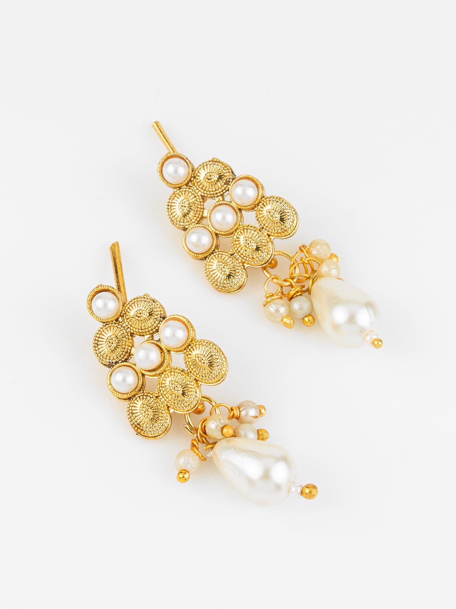 Gold Plated Pearl Beaded Traditional Necklace Set with Drop Earrings – View 2 | Aadita Jewelry