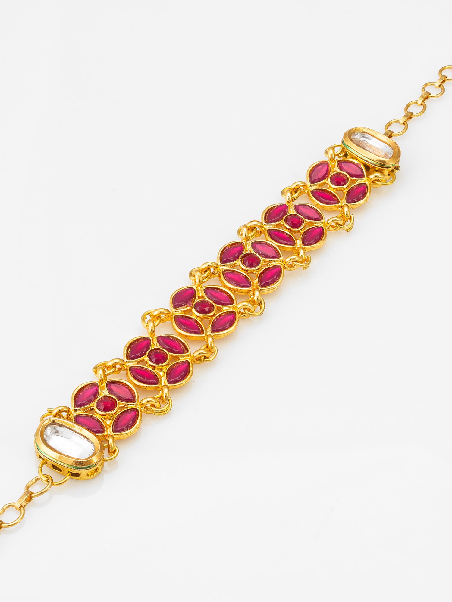 Gold-Plated Ruby Red Kundan Bracelet with Stone – View 2 | Aadita Jewelry