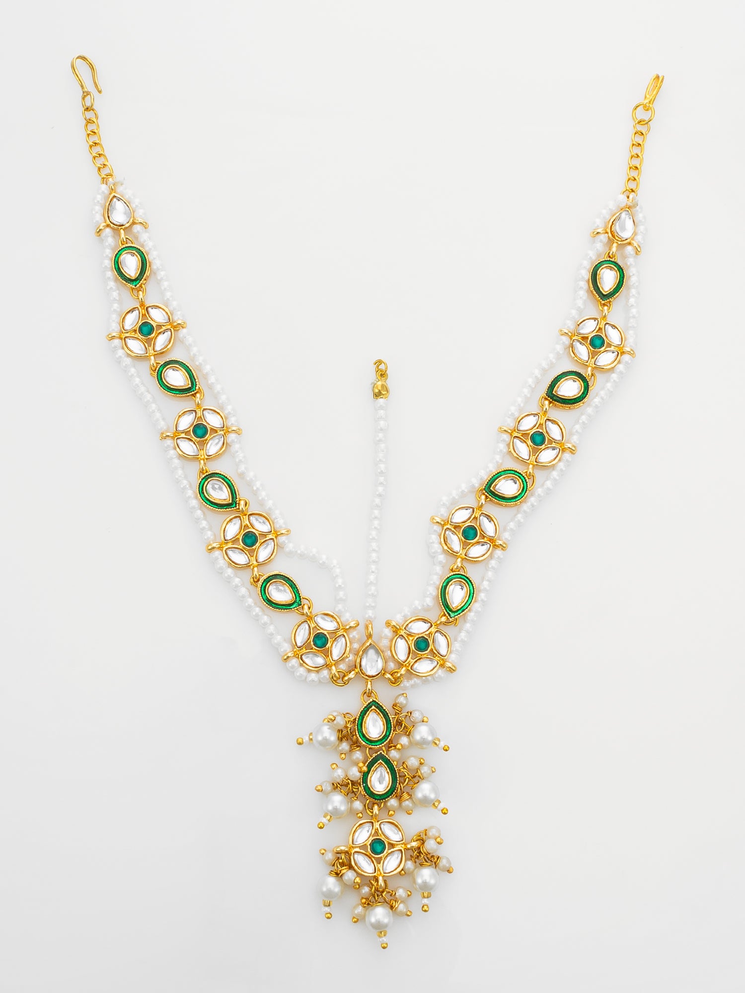 Traditional Green Kundan Matha Patti With Maang Tikka for Women | Aadita Jewelry