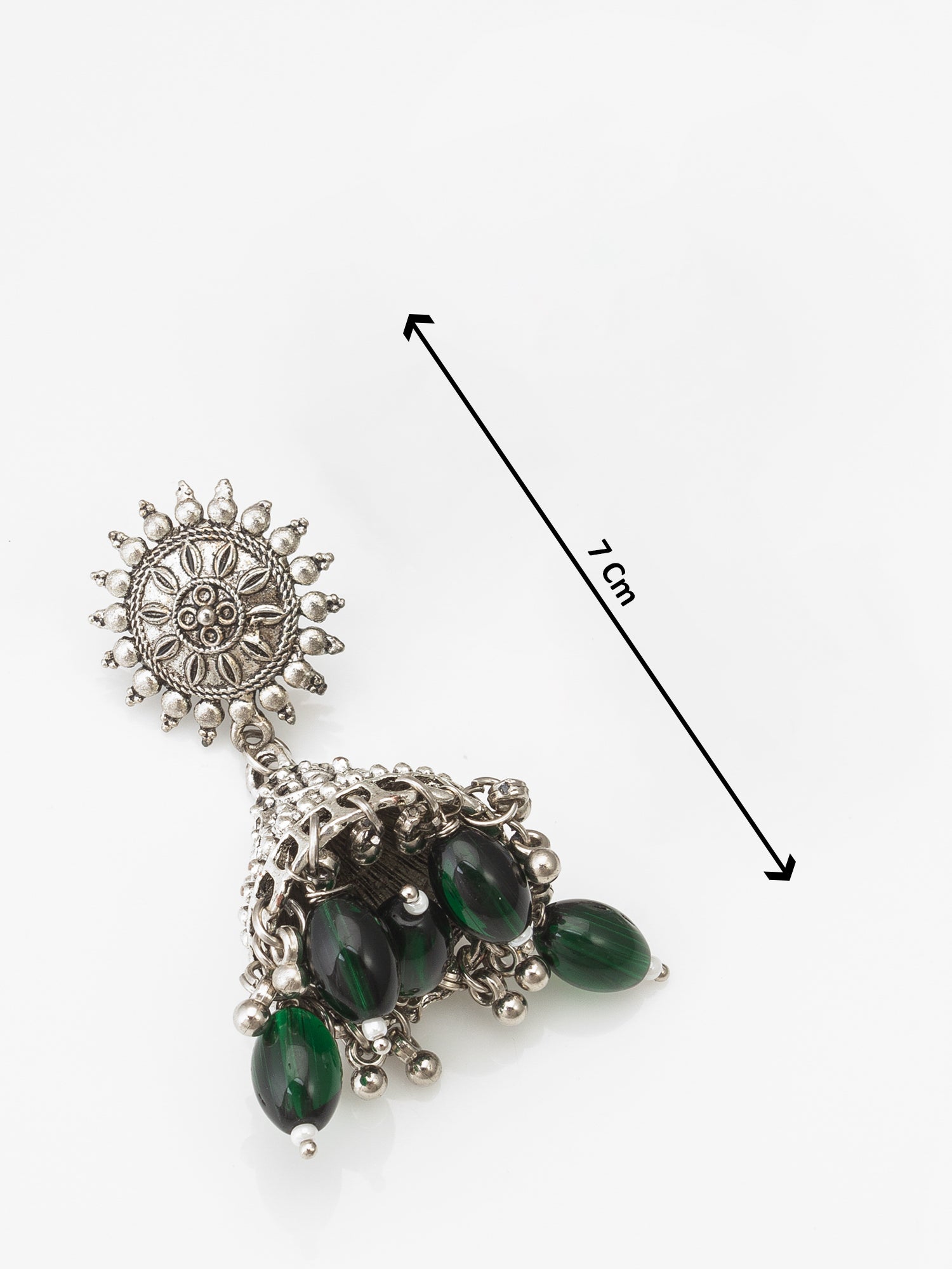 Oxidized Silver Jhumka Earrings with Beads – View 3 | Aadita Jewelry