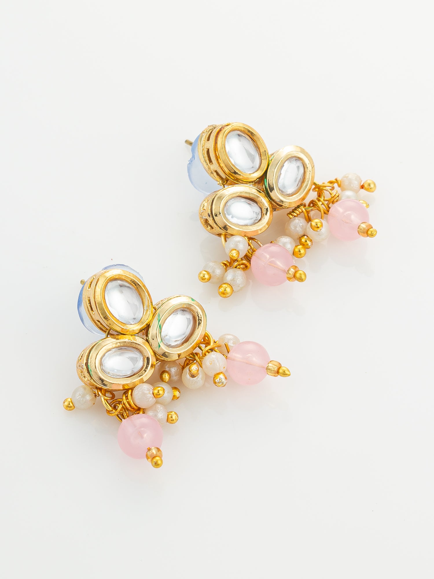 Gold Plated Kundan and Pink Pearl Long Necklace Set – View 2 | Aadita Jewelry