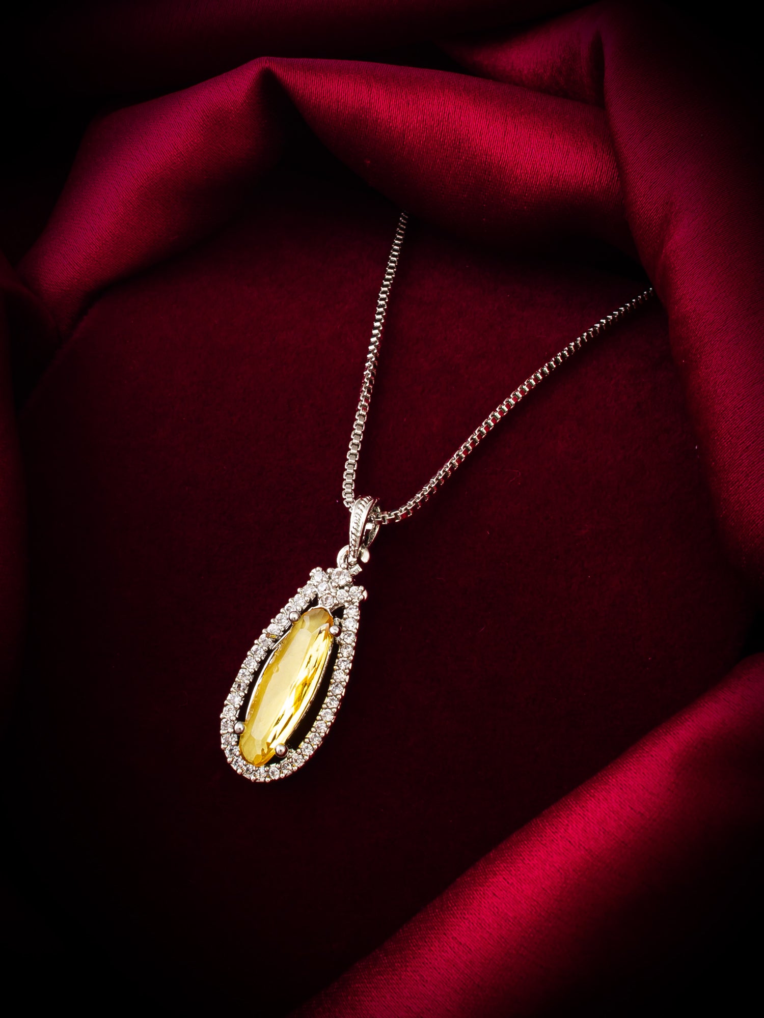 Silver-Plated Yellow Crystal Pendant Chain for Women & Girls – View 3 | Aadita Jewelry