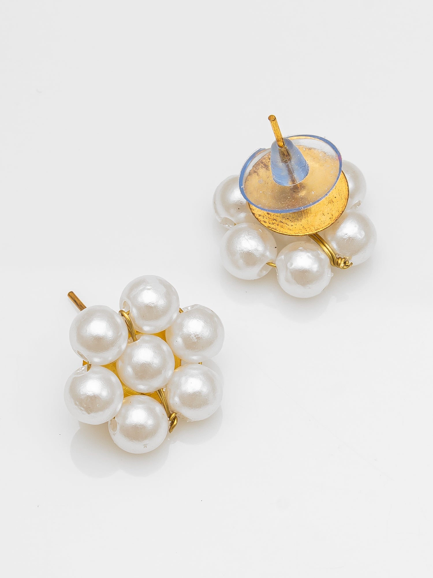 White & Gold Pearl Beaded Double Layer Necklace Set – View 3 | Aadita Jewelry