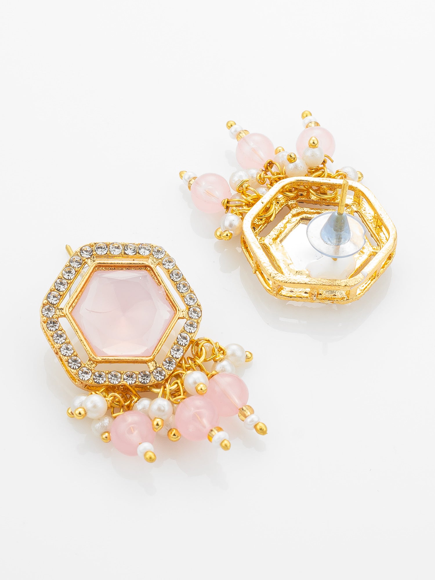 Aadita Gold Plated Kundan Necklace Set with Pink Stones end Earrings – View 3 | Aadita Jewelry