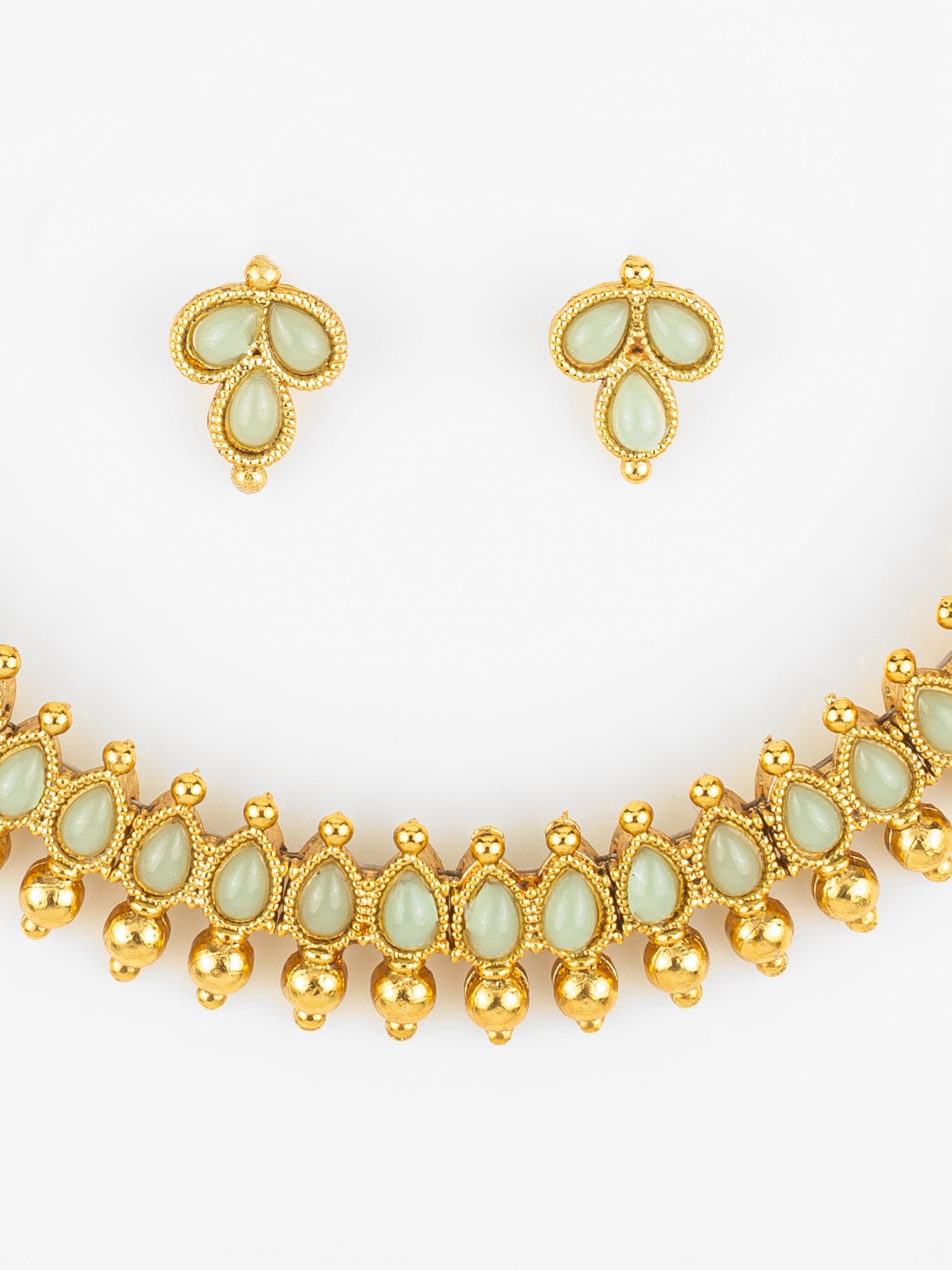 Gold Plated Mint Teardrop Beads Traditional Necklace Set for Women – View 4 | Aadita Jewelry